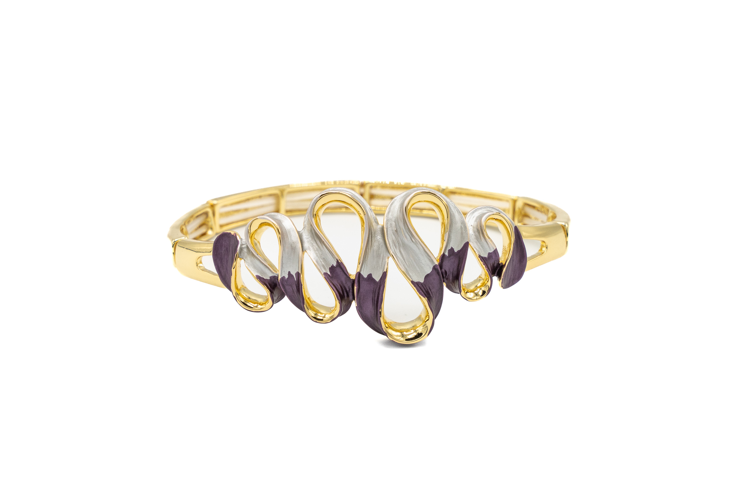 BRACCIALE ELASTICO MET.ZAMA BAGNO IN ORO SERPENTINO VIOLA GRIGIO