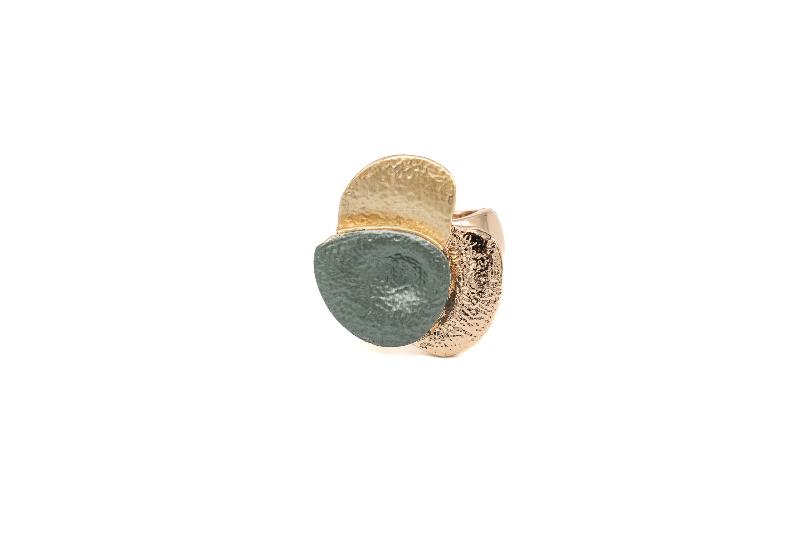 ANELLO ELASTICO ZAMA BAGNO IN ORO ROSA 3 FORME ONDULATE VERDE+ORO