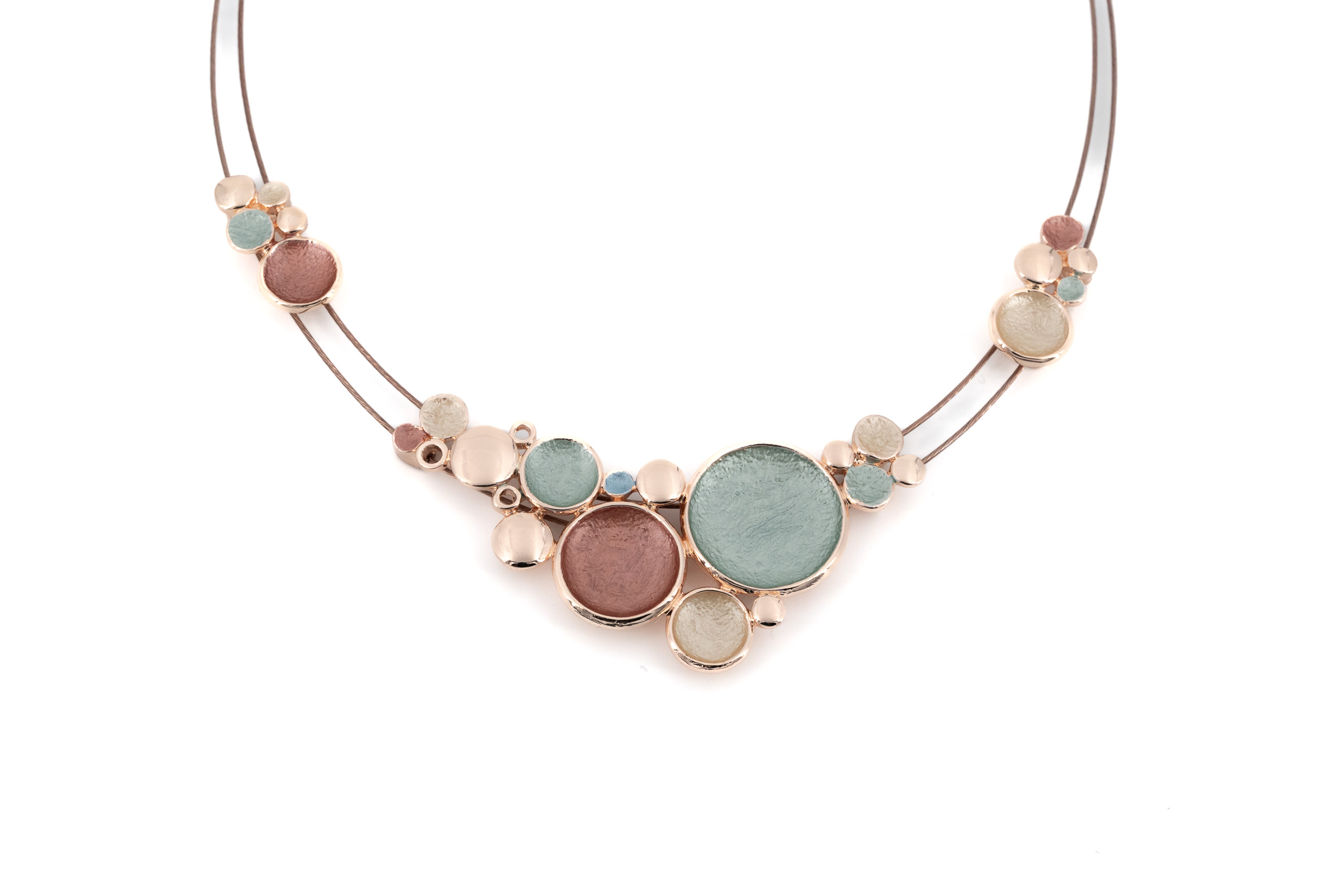 Collana due fili acciaio corta zama tondini grappolo