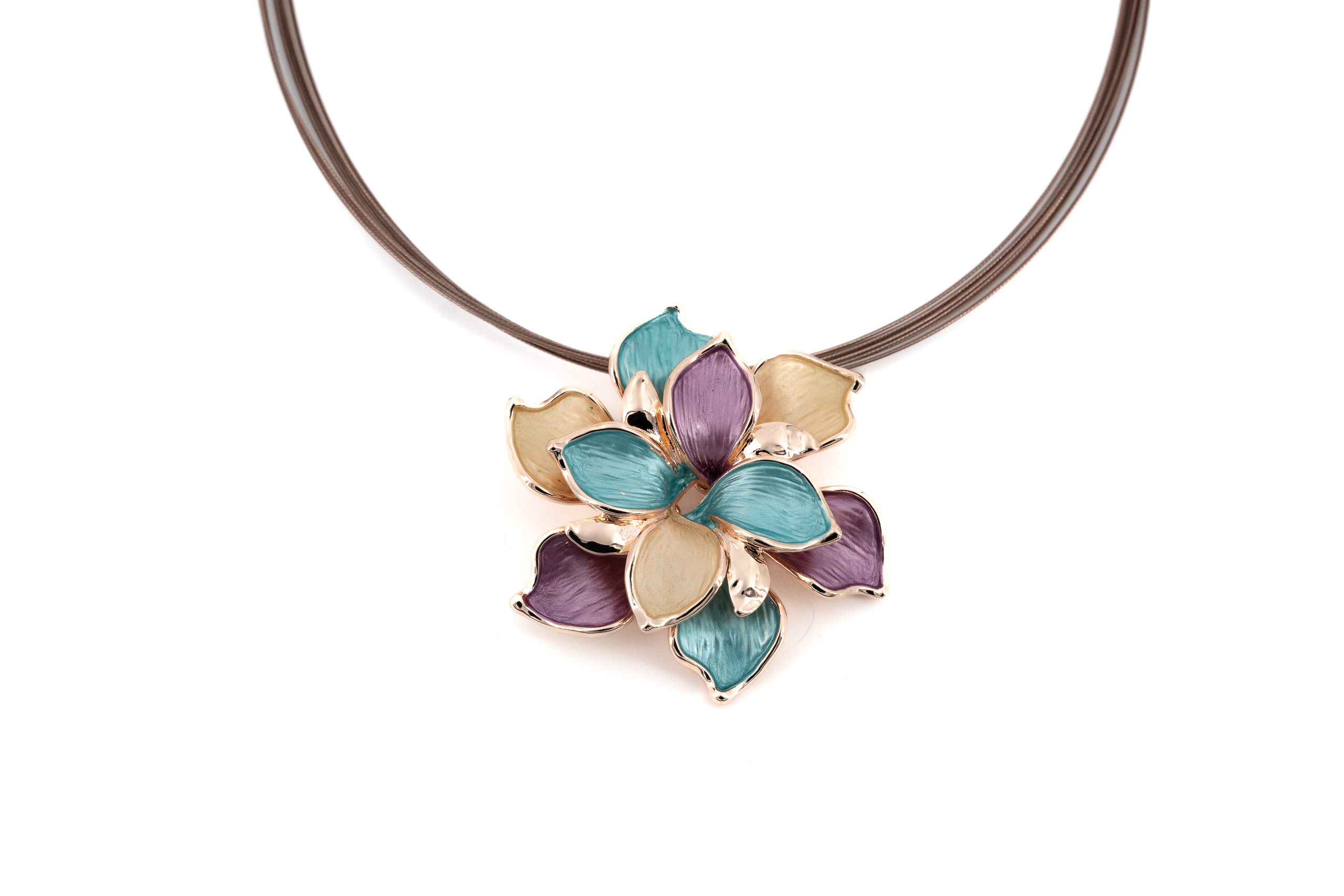 Collana fili acciaio corta zama fiore