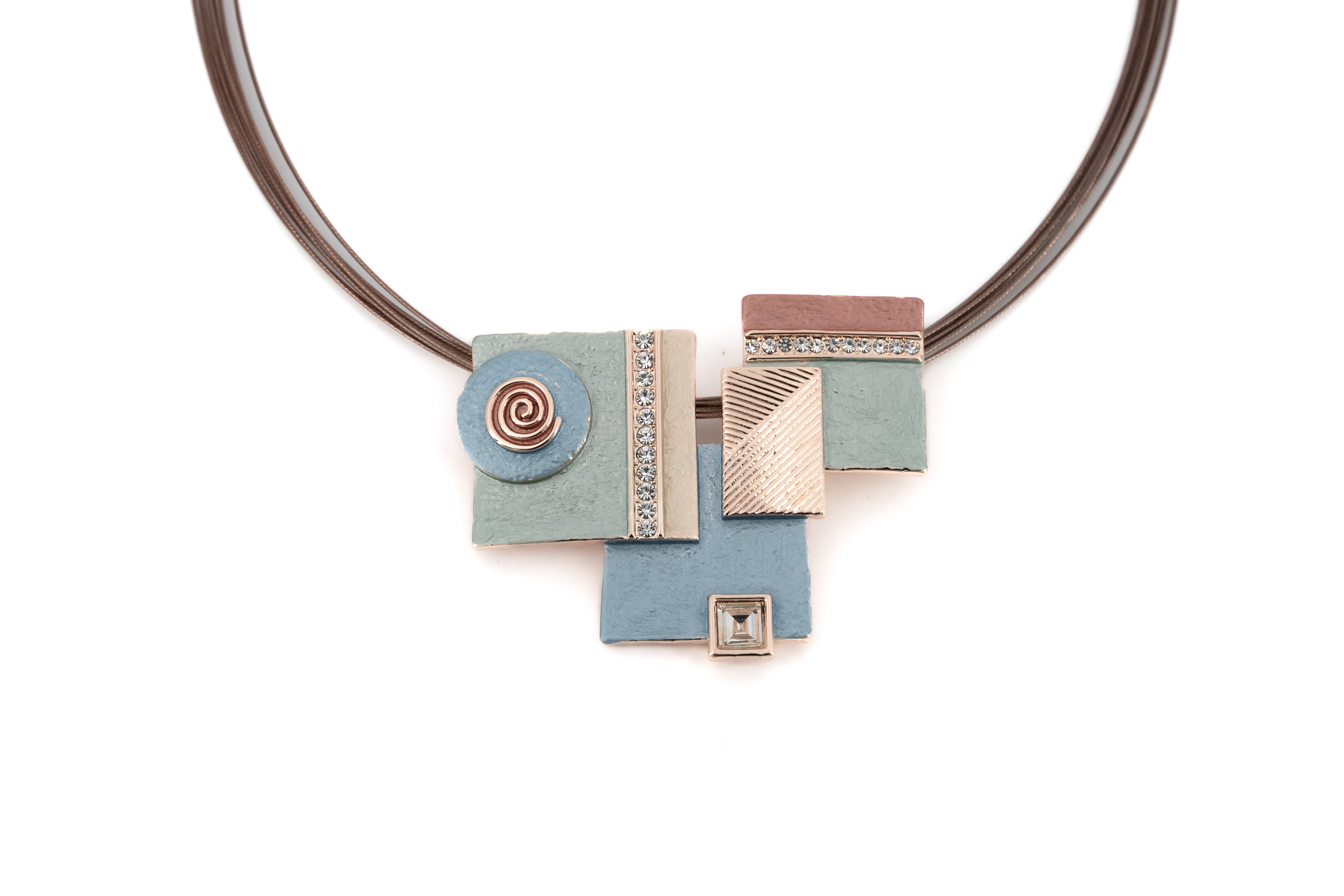 Collana fili acciaio corta zama quadri disegno con cristalli