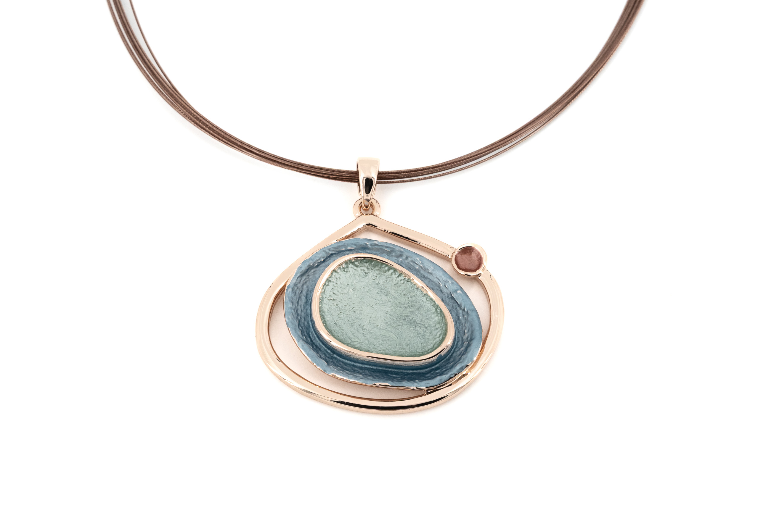 Collana fili acciaio corta zama goccia con forme centrali