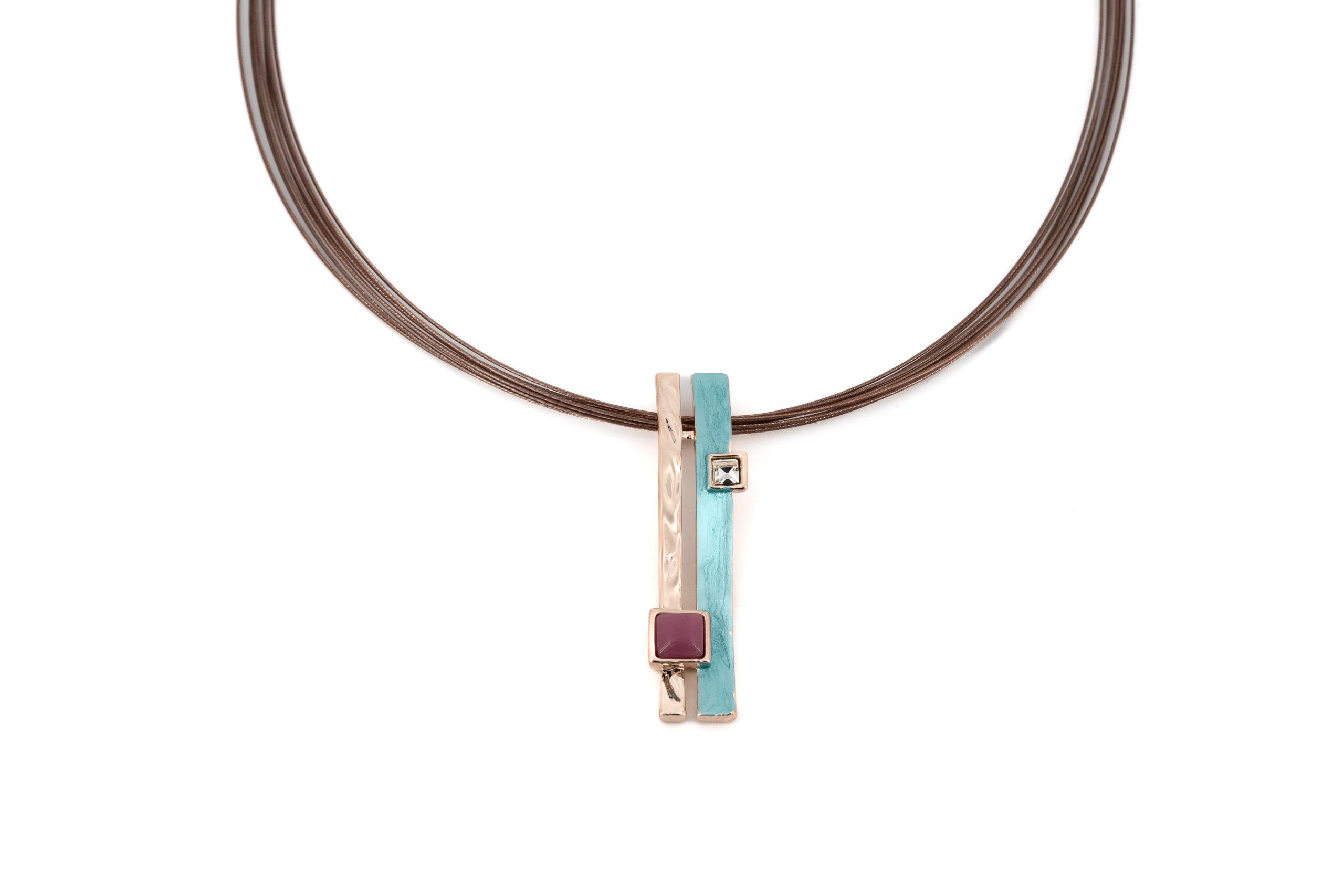 Collana fili acciaio corta zama due barrette lunghe