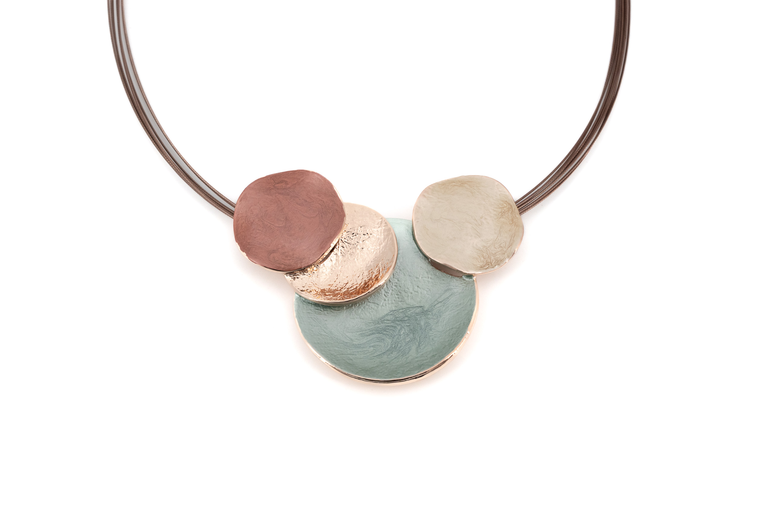 Collana fili acciaio corta zama quattro tondi sovrapposti