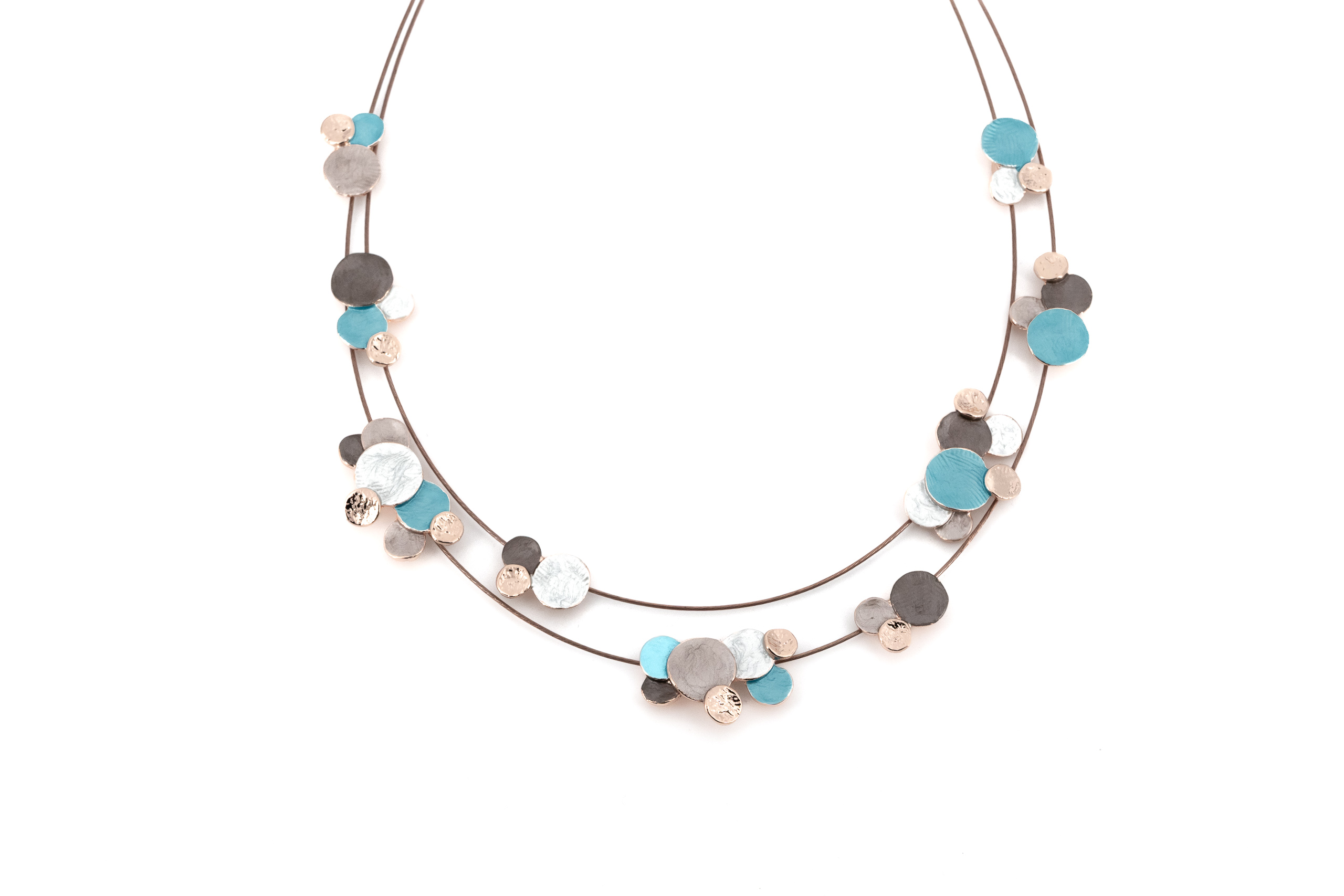 Collana due fili acciaio corta zama multi tondini