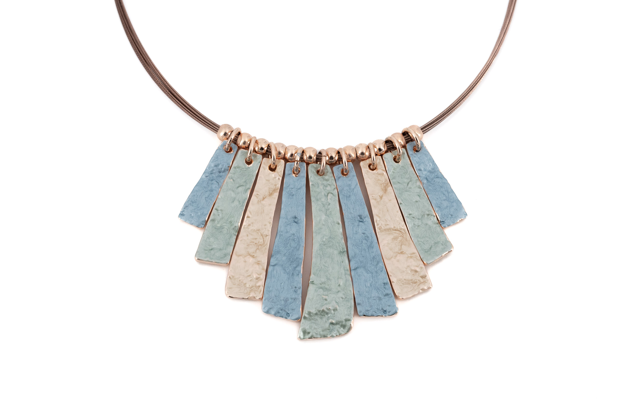 Collana fili acciaio corta zama nove barrette martellate