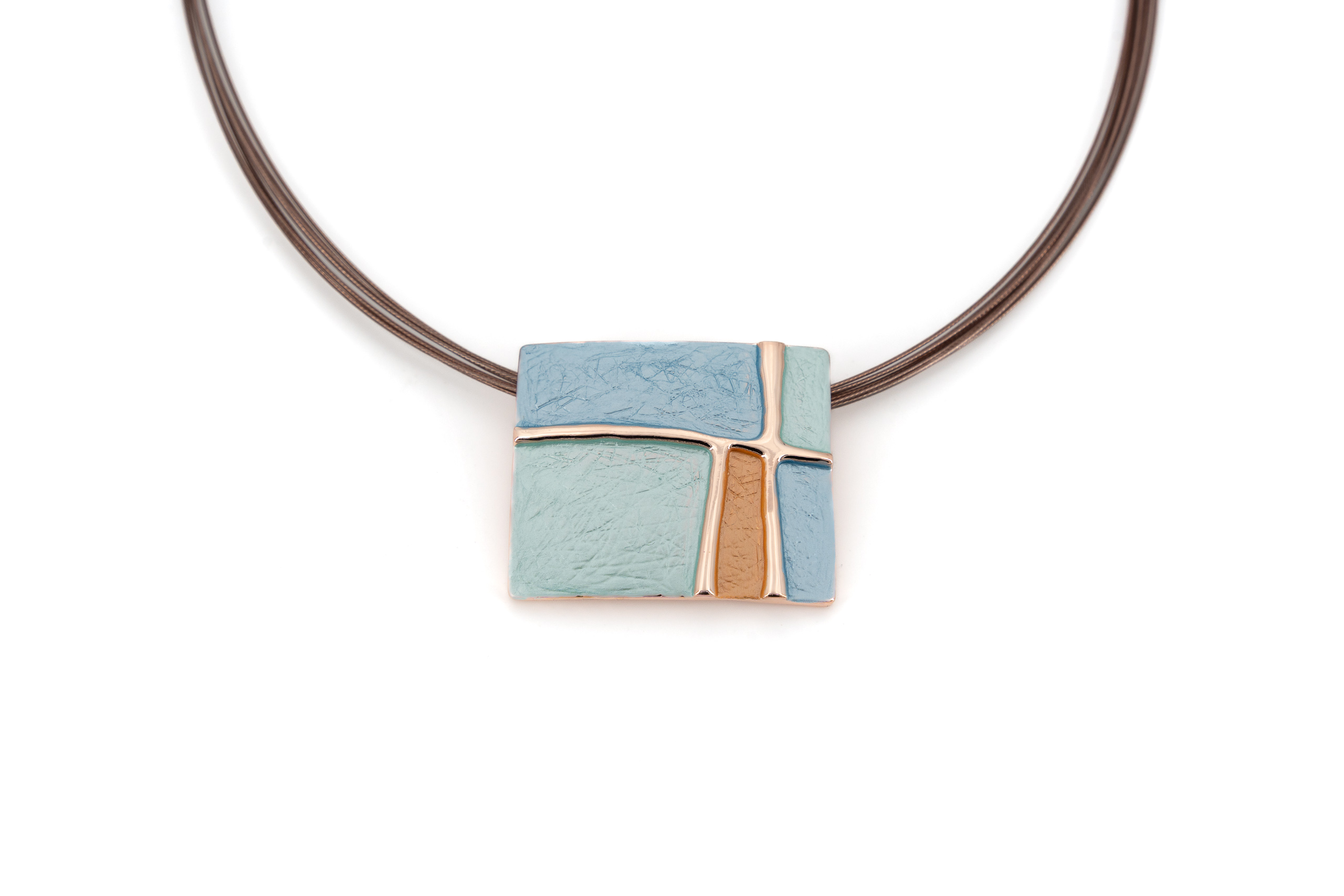Collana fili acciaio corta zama rettangolo mosaico