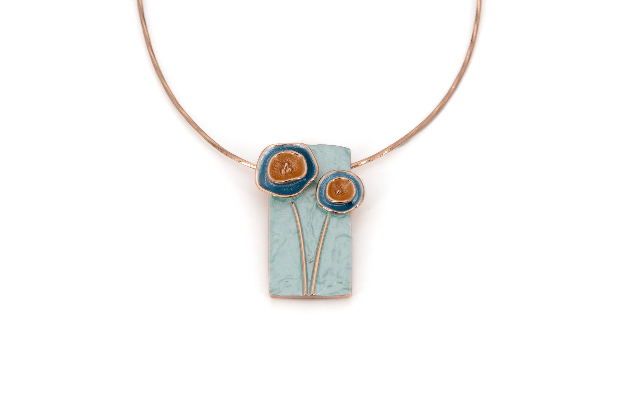 Collana fili acciaio corta zama rettangolo due fiori