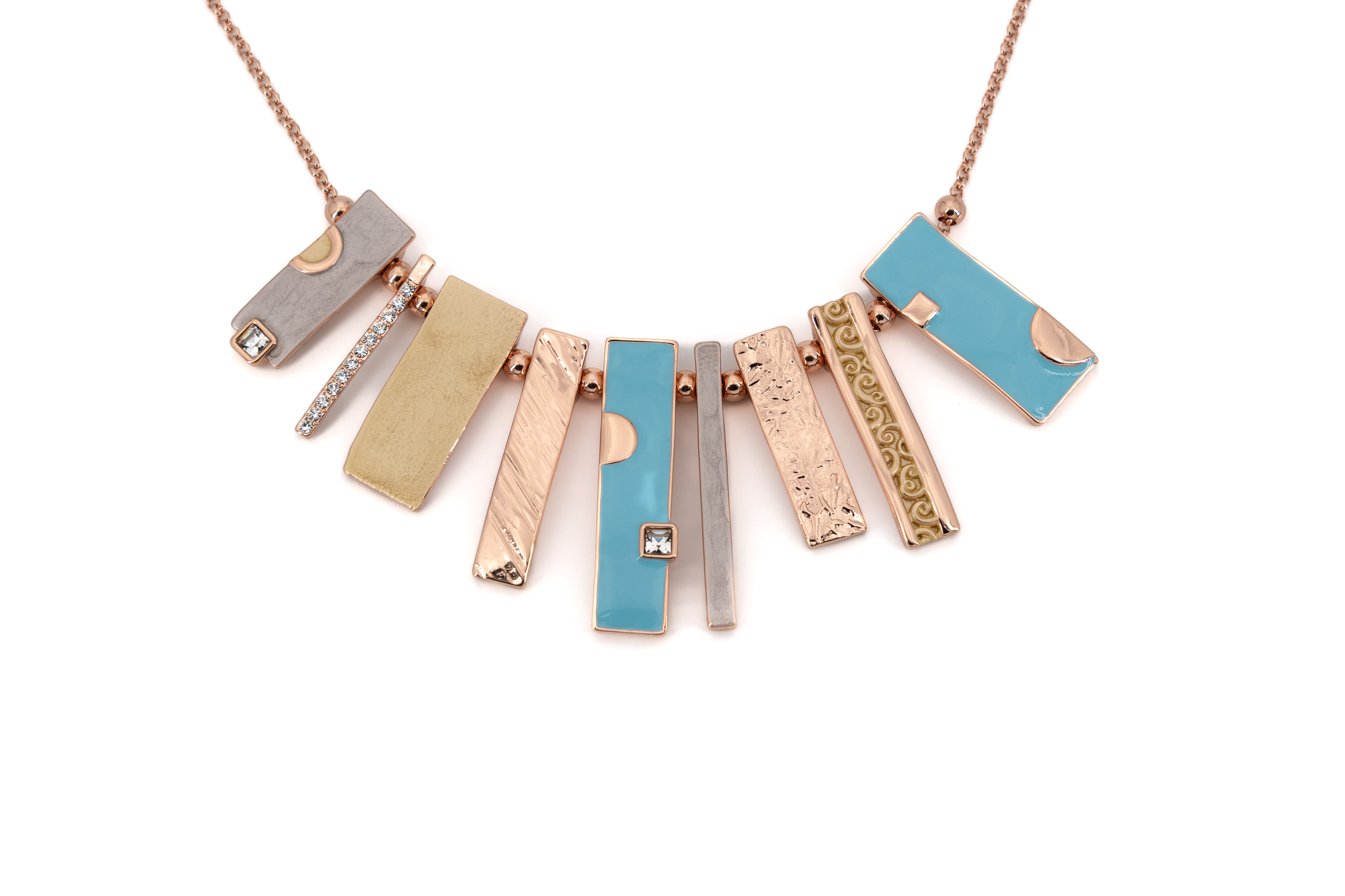 Collana catena corta zama nove barrette diverse con cristalli