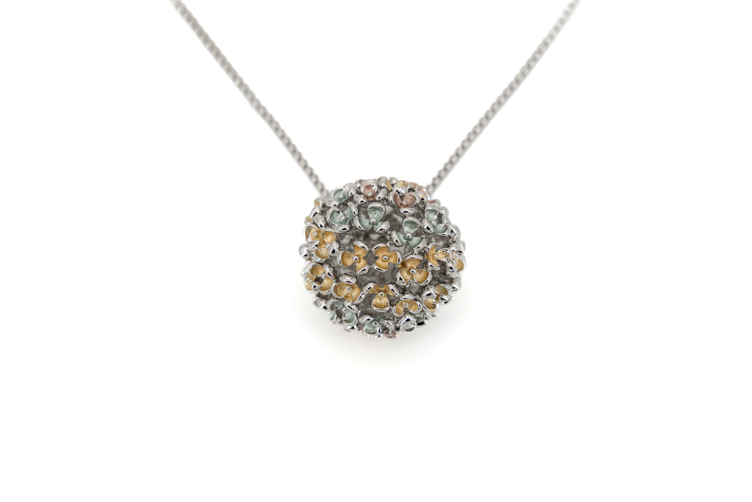 Collana catena lunga zama sfera con fiorellini