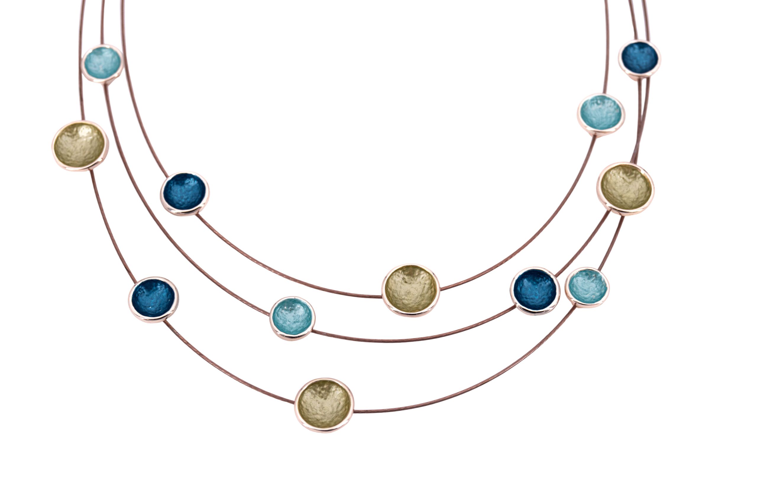Collana tre fili acciaio corta zama multi tondi concavi