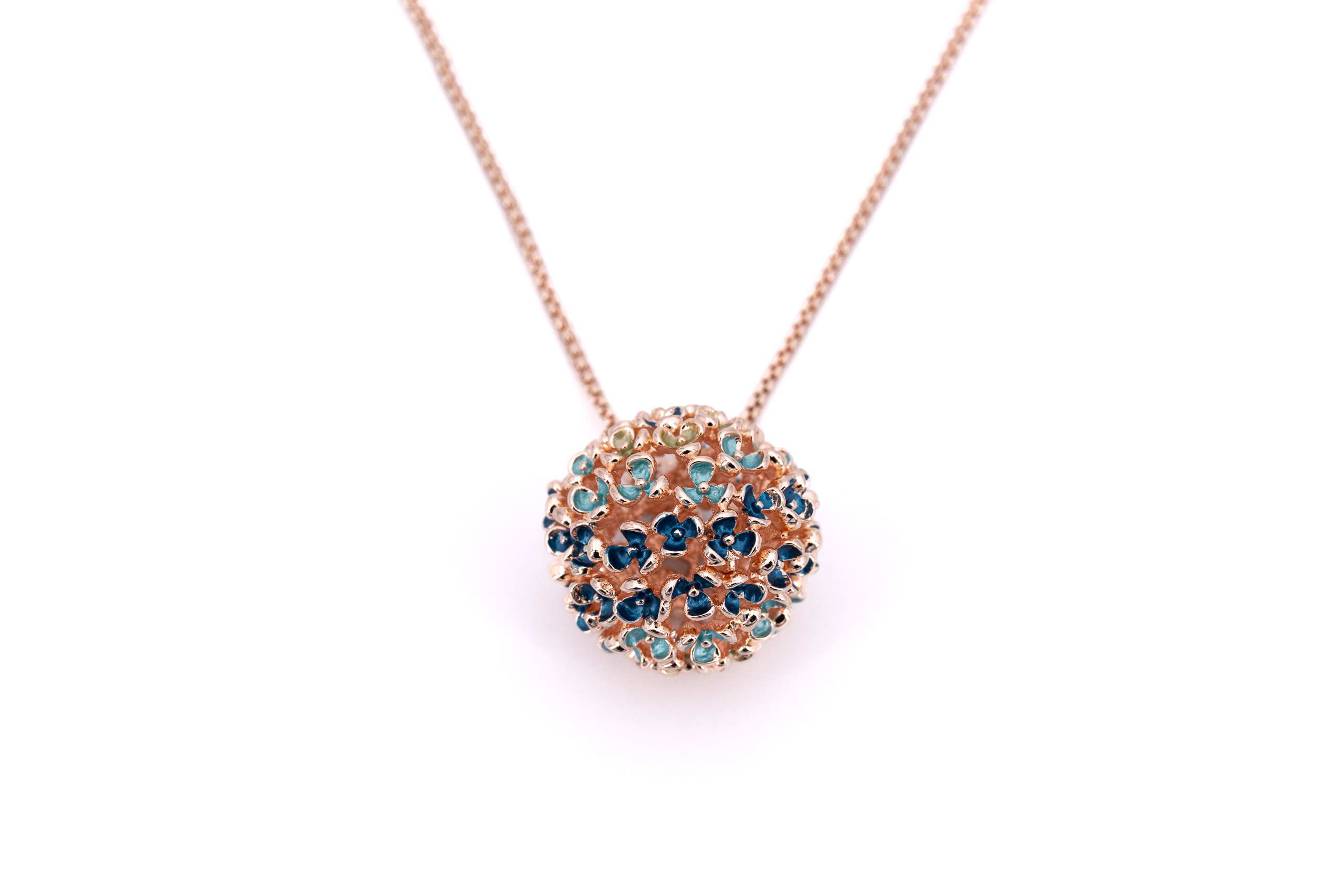 Collana catena lunga zama sfera con fiorellini