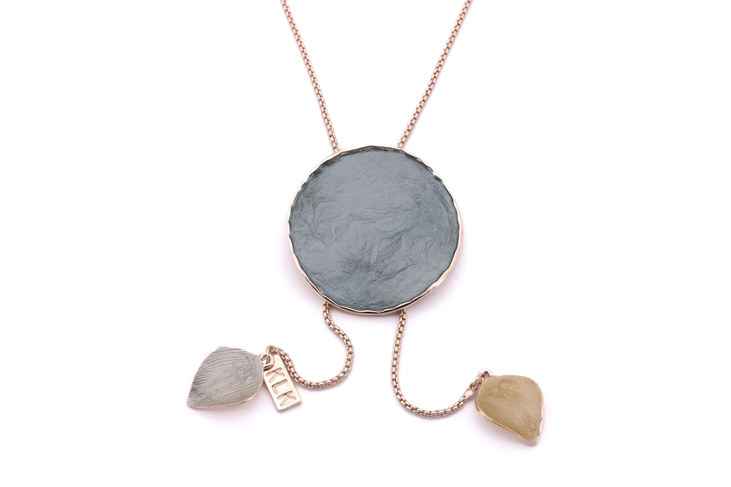 Collana catena saliscendi zama tondo con foglioline