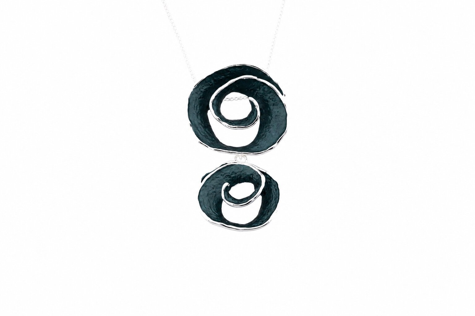 Collana catena lunga zama due spirali pendenti