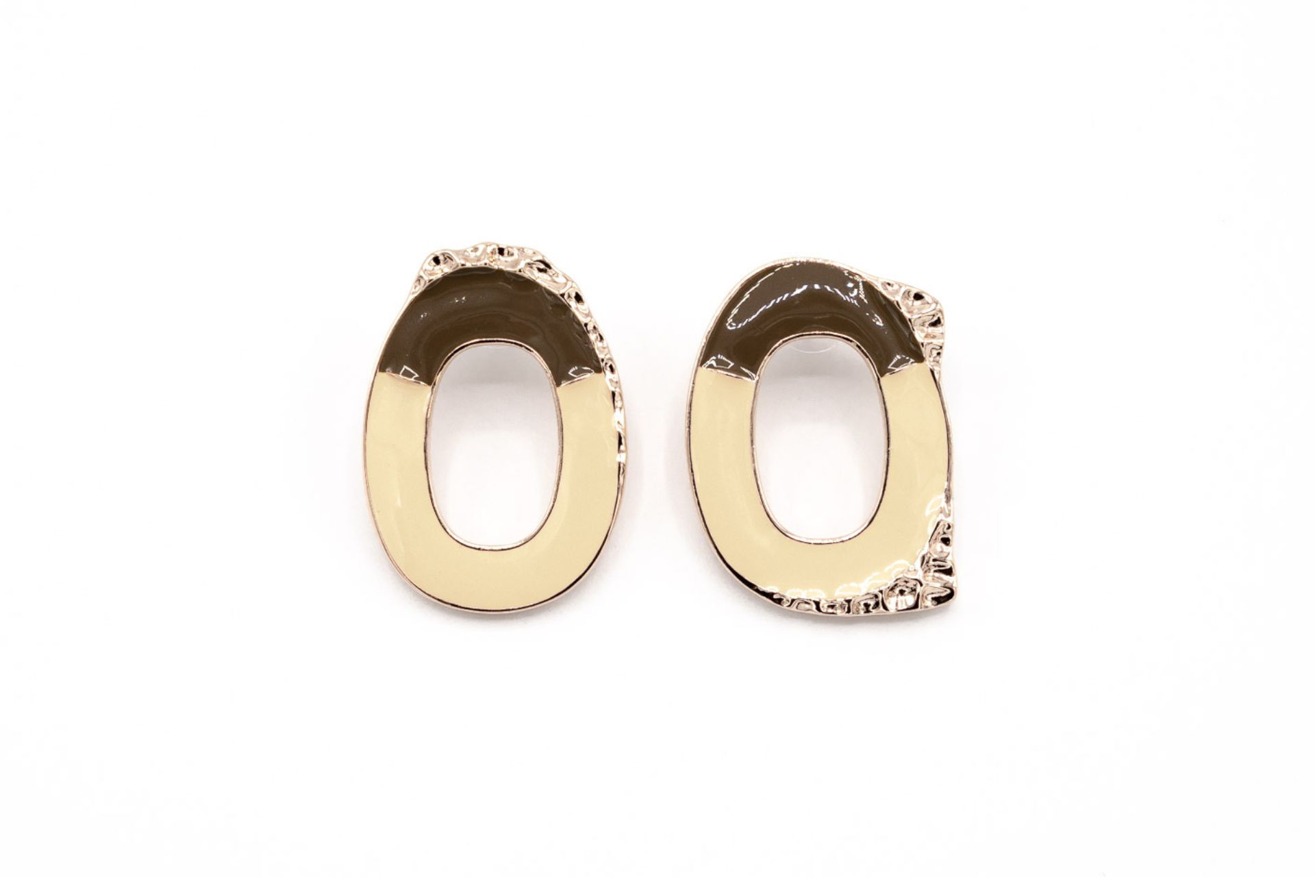 ORECCHINO A LOBO MET.ZAMA BAGNO ORO ROSA OVALE BEIGE+MARRONE LUCIDO