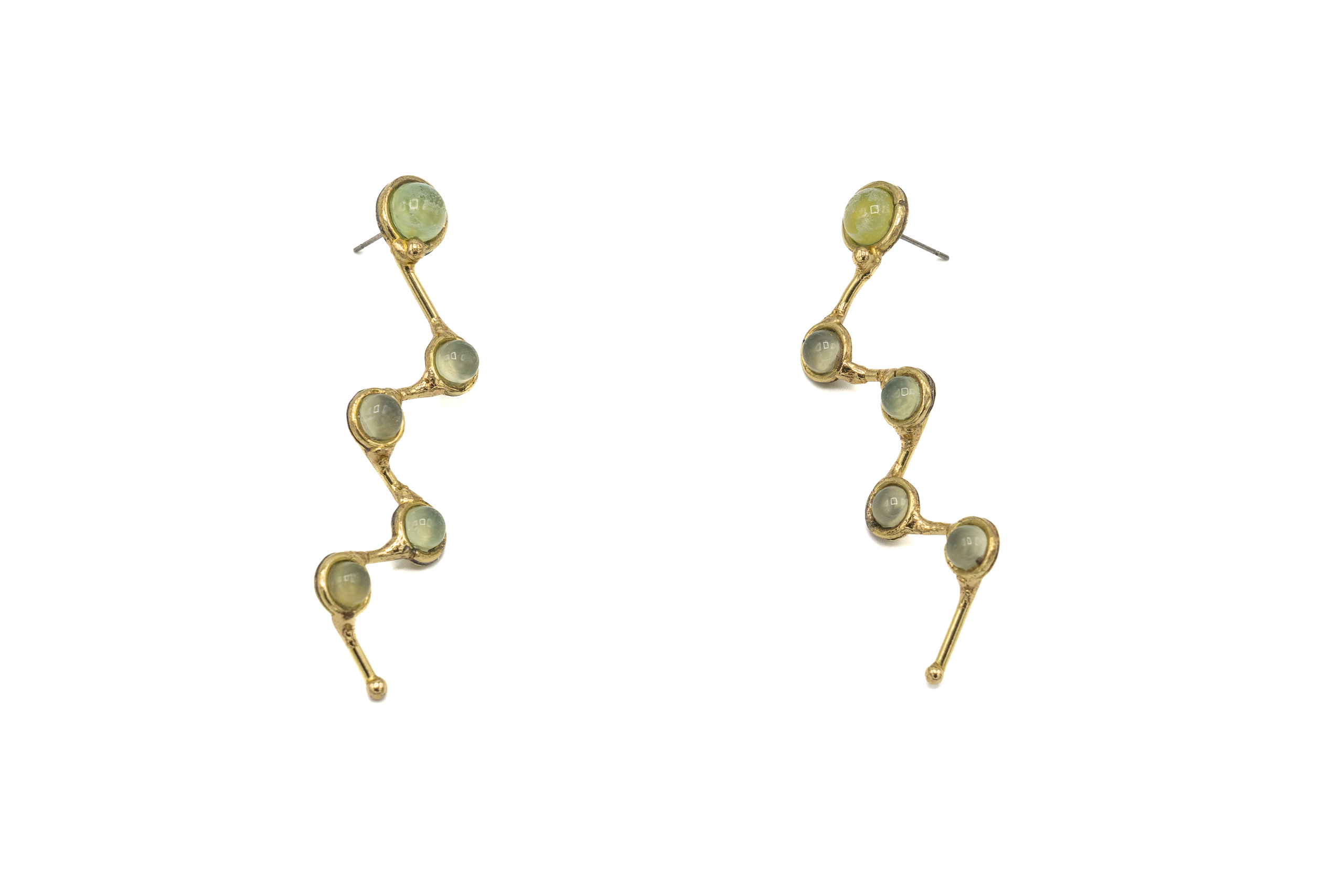 ORECCHINO A LOBO OTTONE PENDENDE ZIG ZAG 5PIETRE TONDE ONICE VERDE LIME