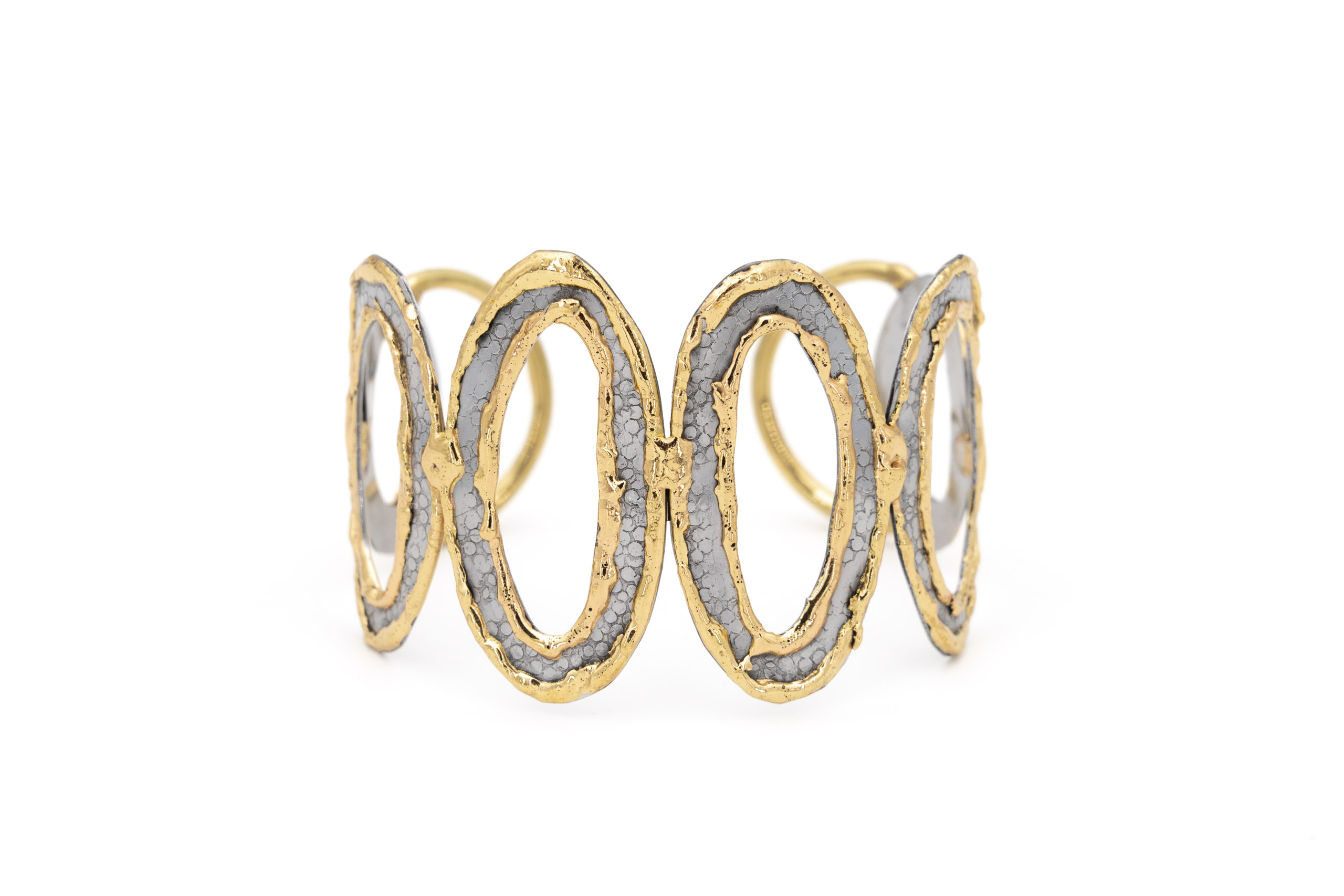 Bracciale ottone e acciaio multi ovali aperti