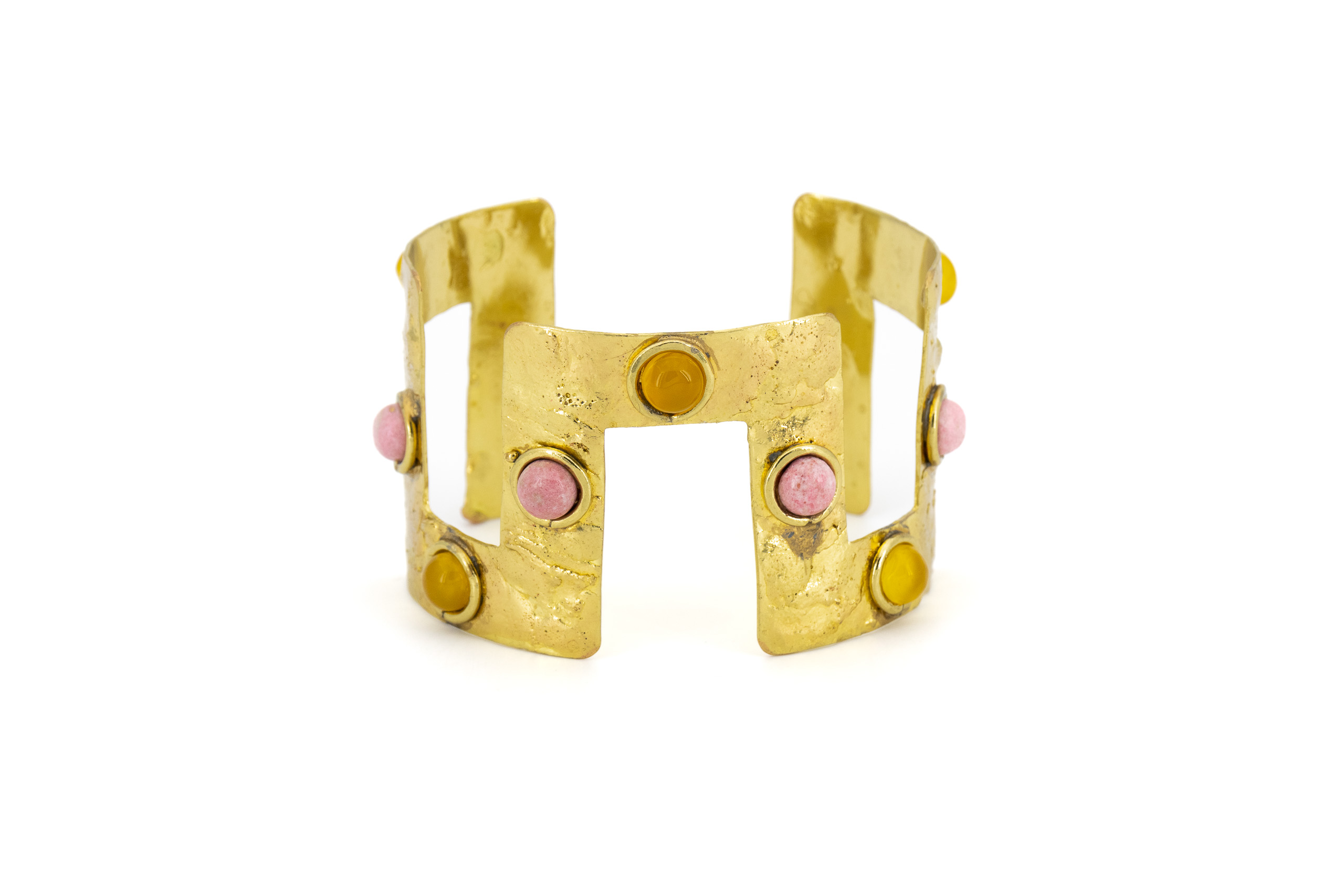 Bracciale ottone fascia zig zag pietre Onice lemon e Tulite