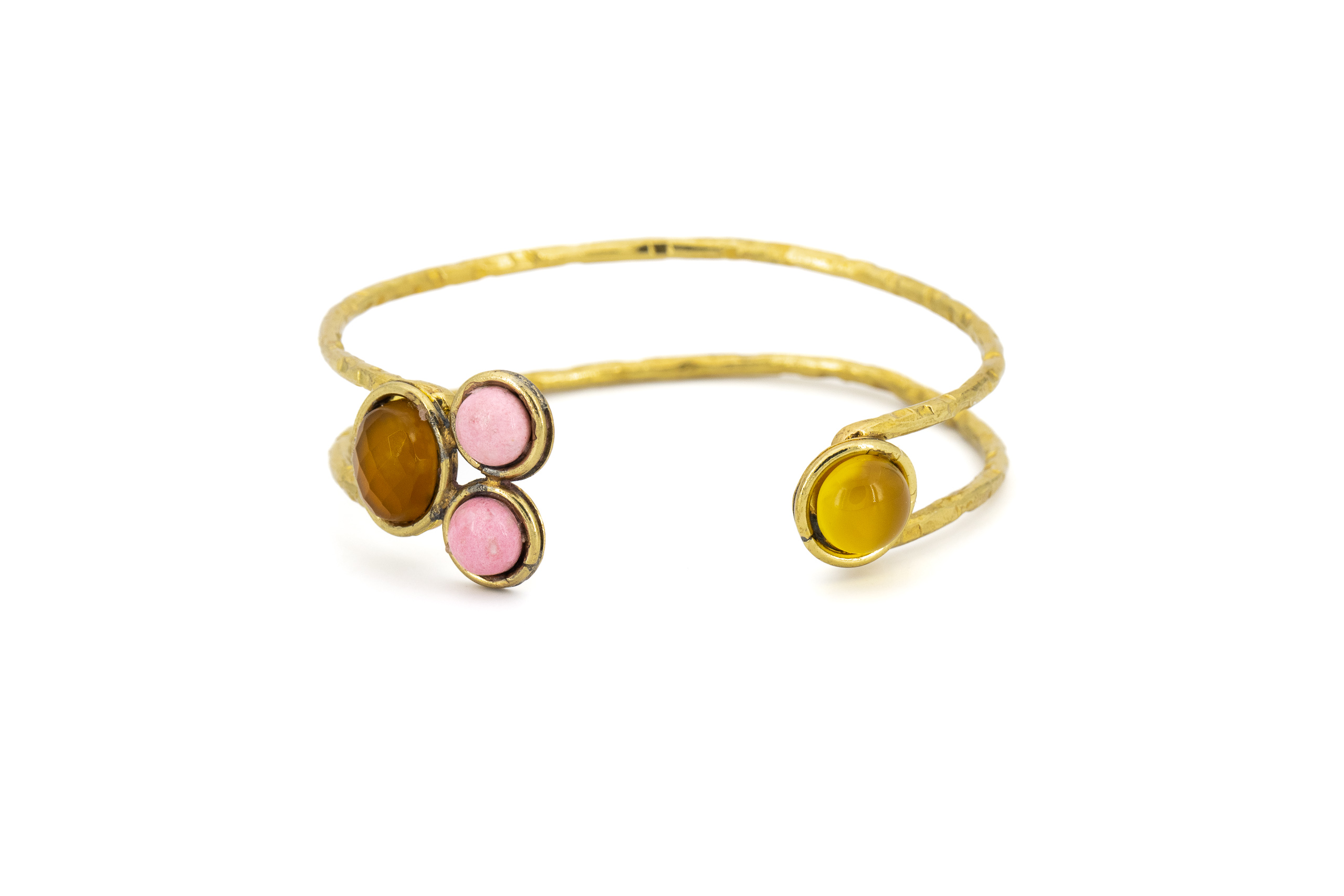 Bracciale ottone fascia quattro pietre OniceLemon,Tulite rosa