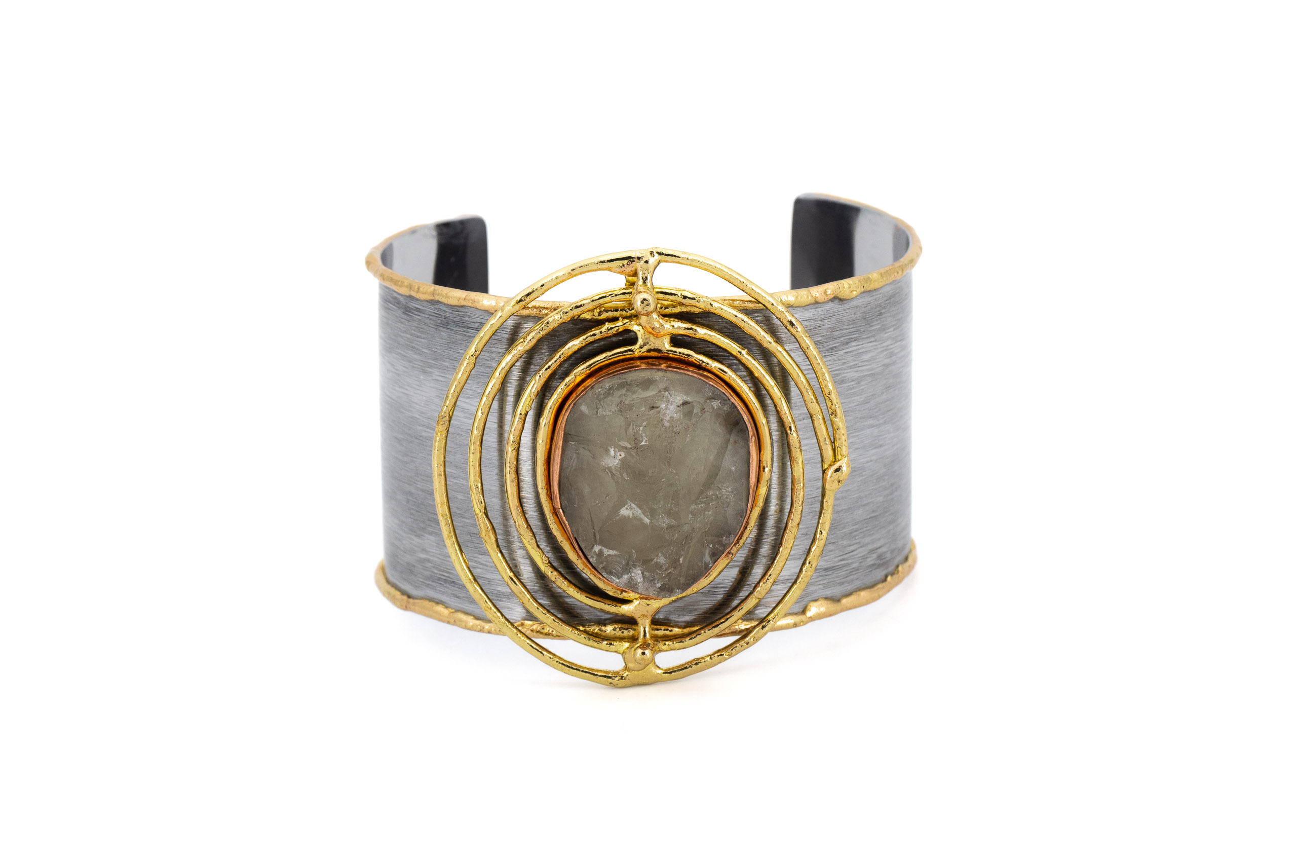 Bracciale ottone fascia pietra ovale Ametista verde