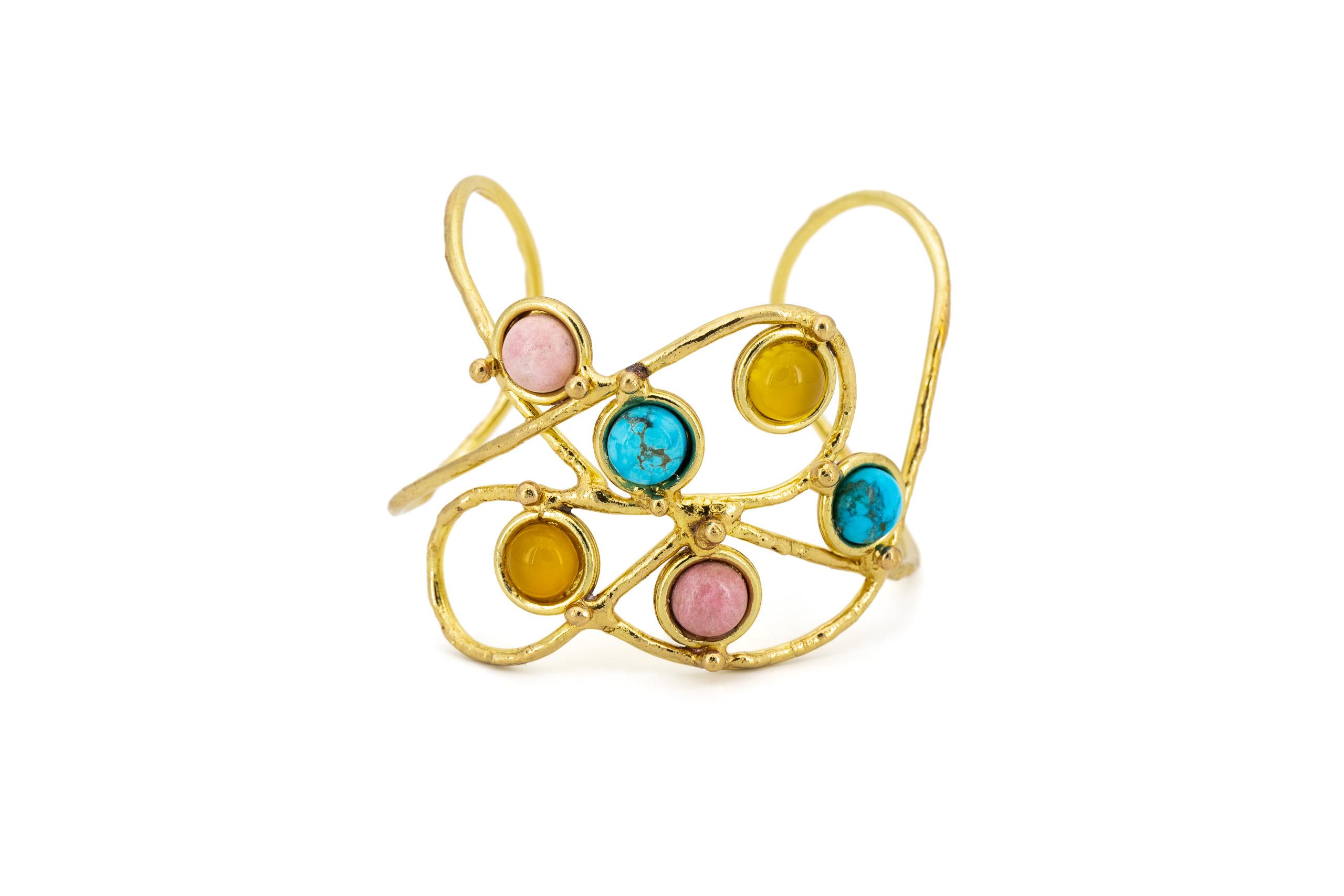 Bracciale ottone fascia sei pietre Tulite,Onice Lemon,Turches