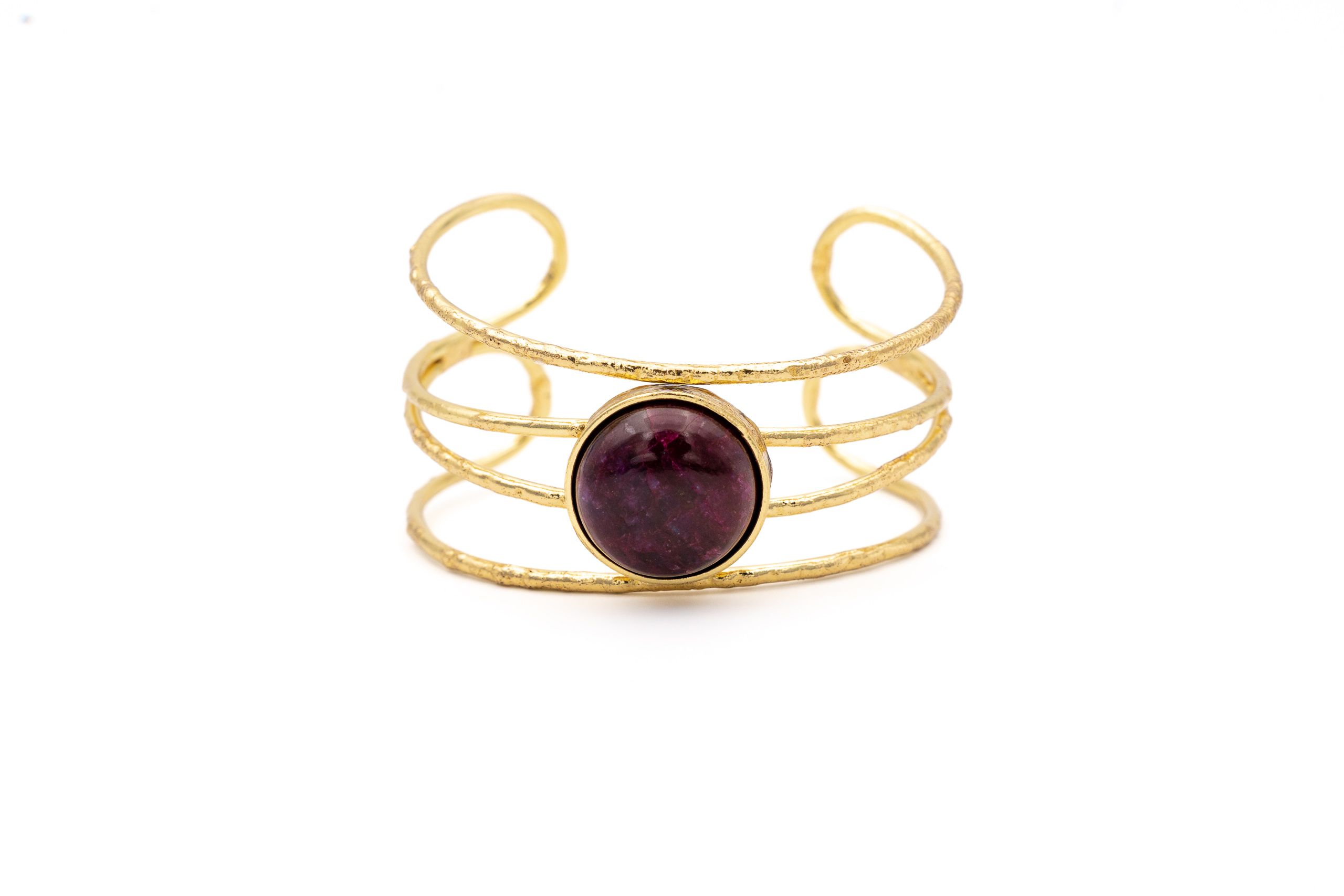 Bracciale ottone fascia pietra centrale tonda Rubino