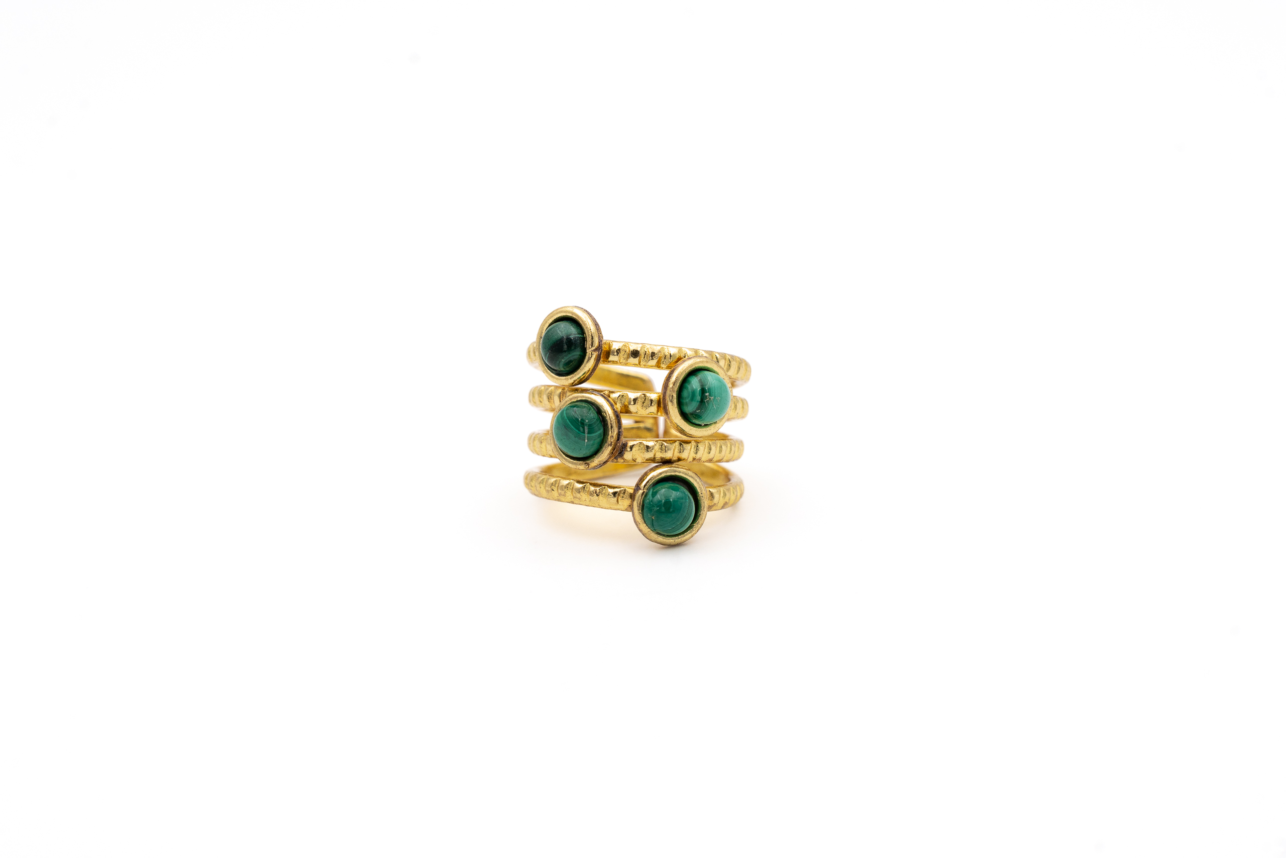 Anello ottone fascia quattro pietre Malachite