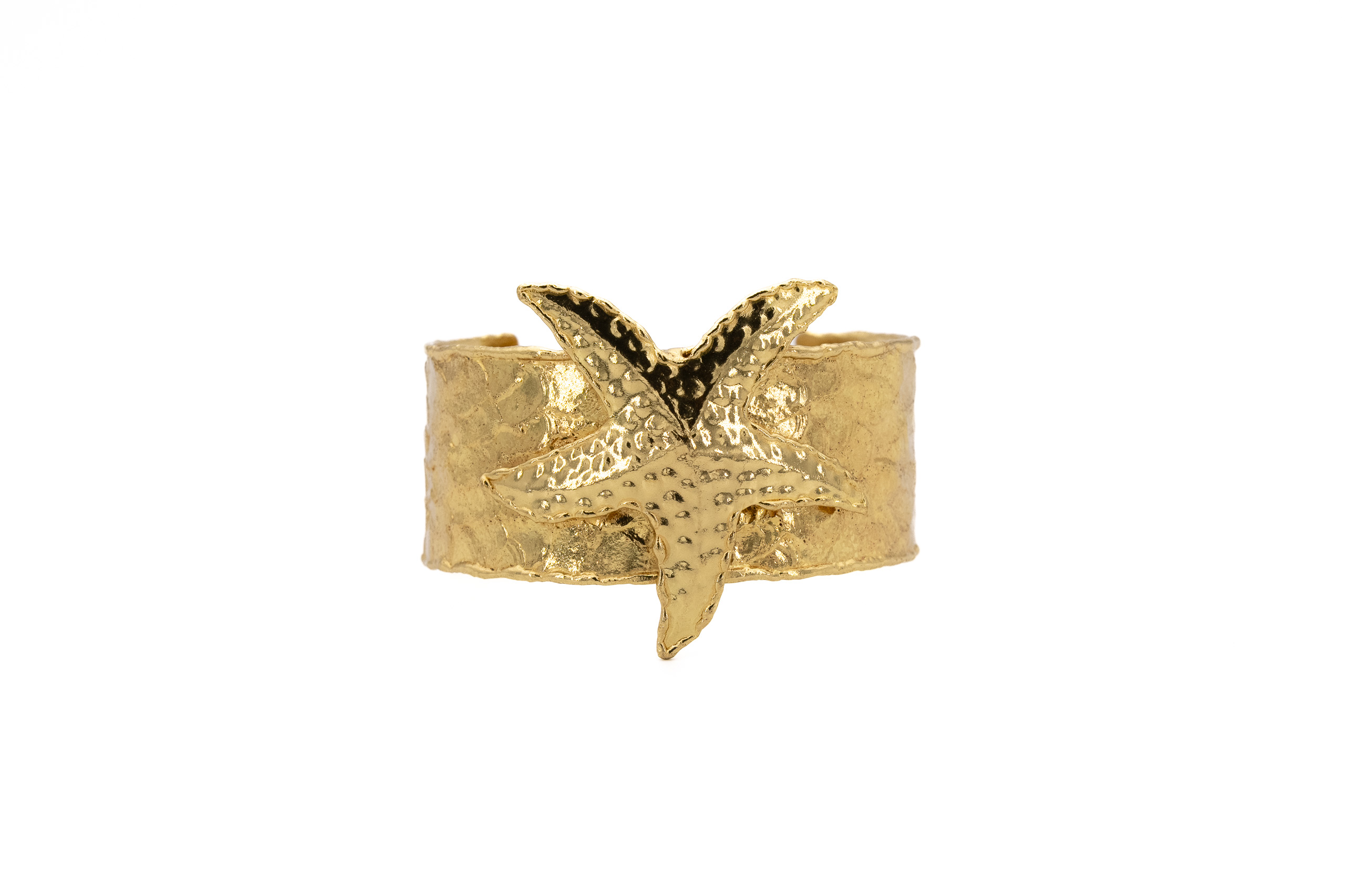 Bracciale ottone fascia piena martellato con stella marina