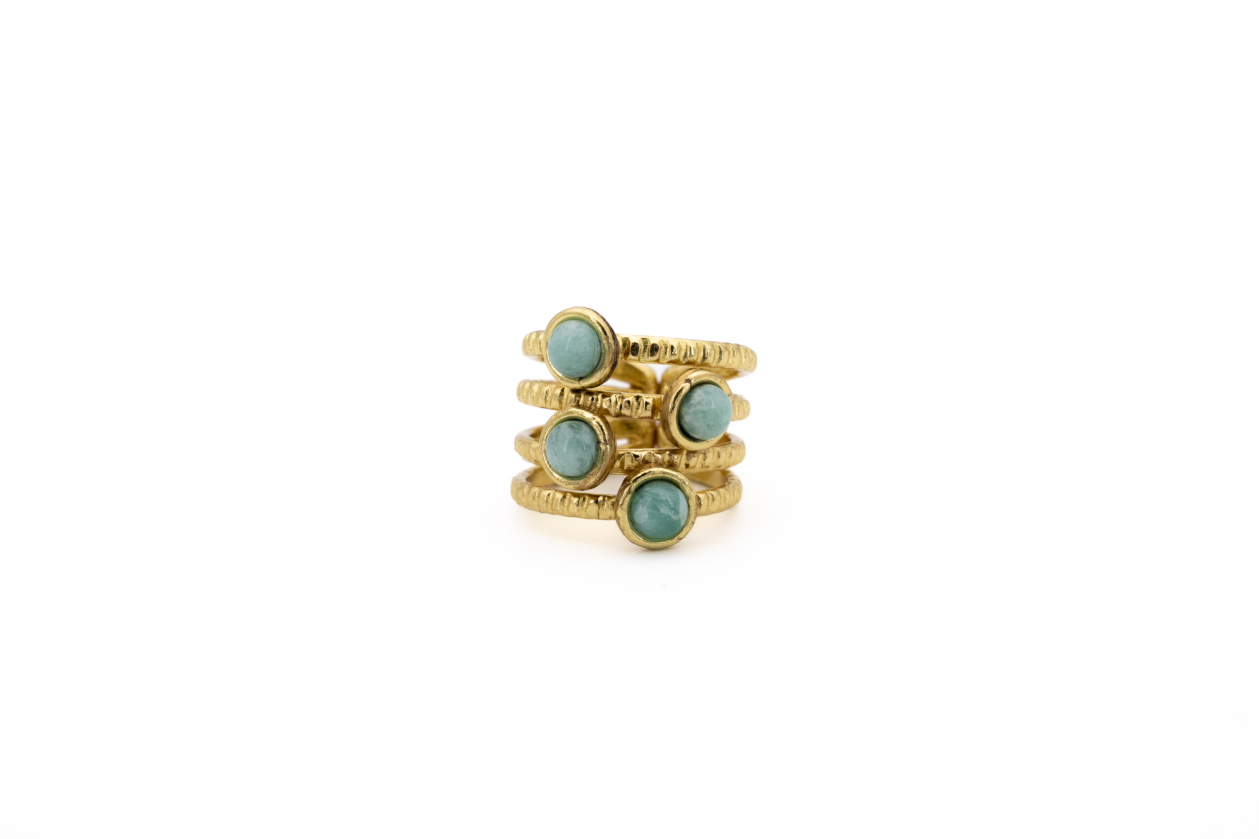Anello ottone fascia quattro pietre amazzonite