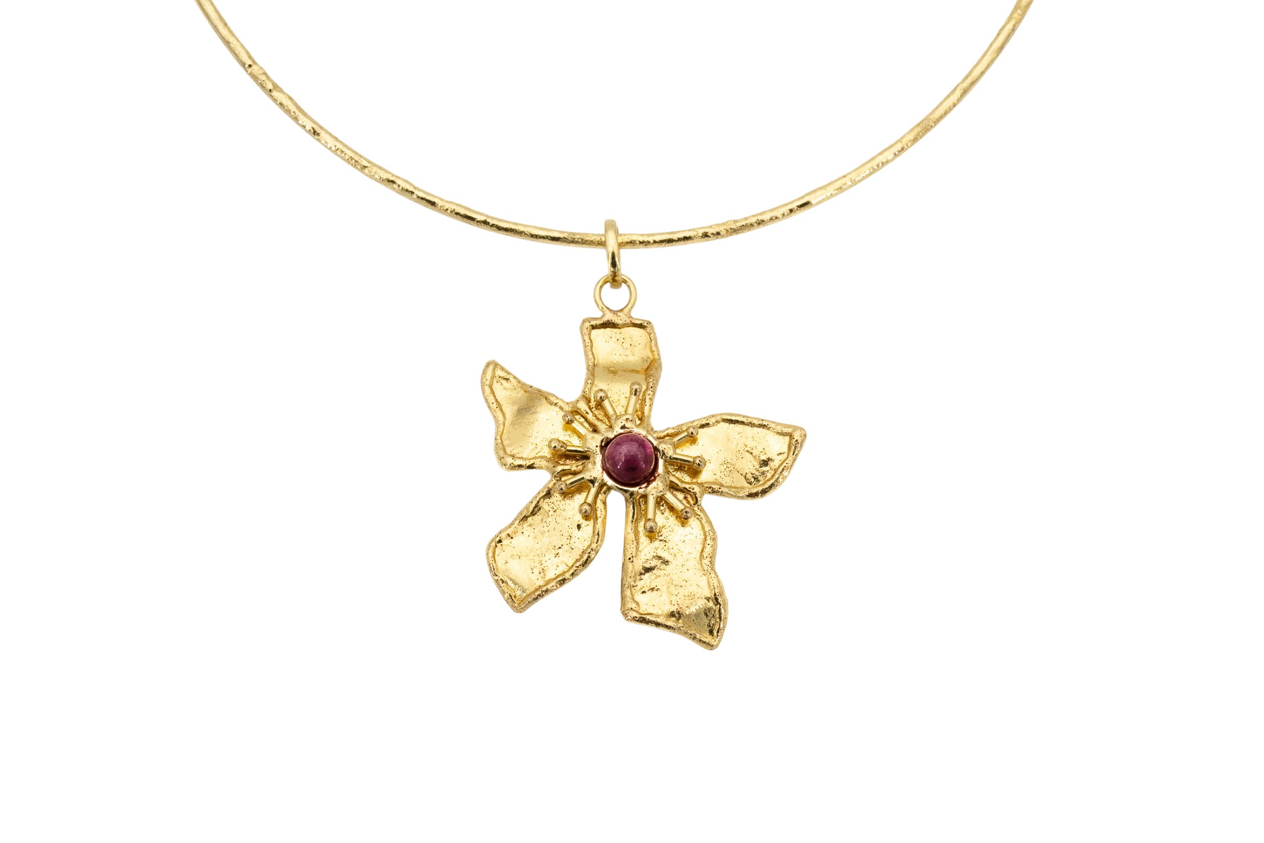 Choker ottone fiore con pietra Rubino
