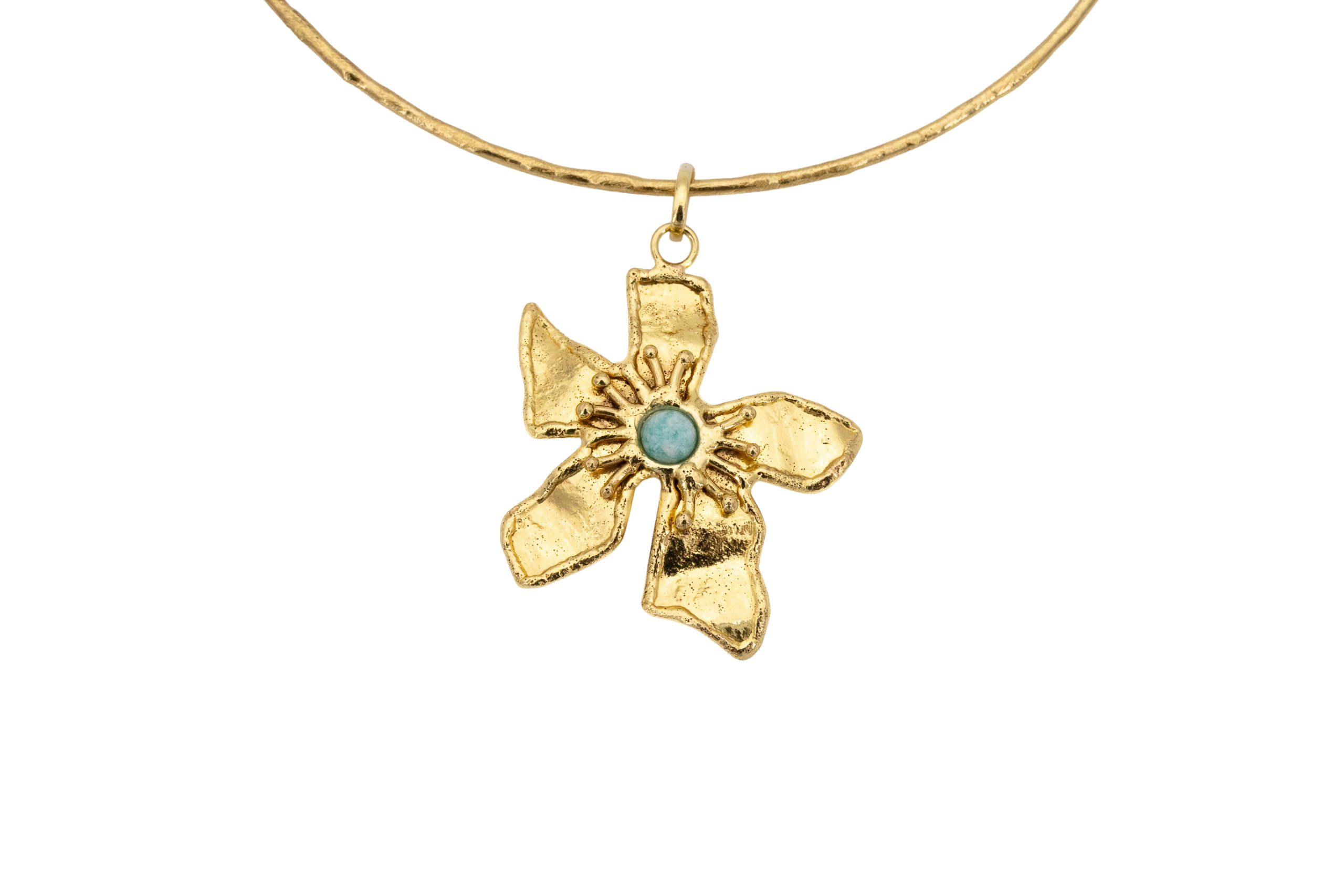 Choker ottone fiore con pietra Amazzonite