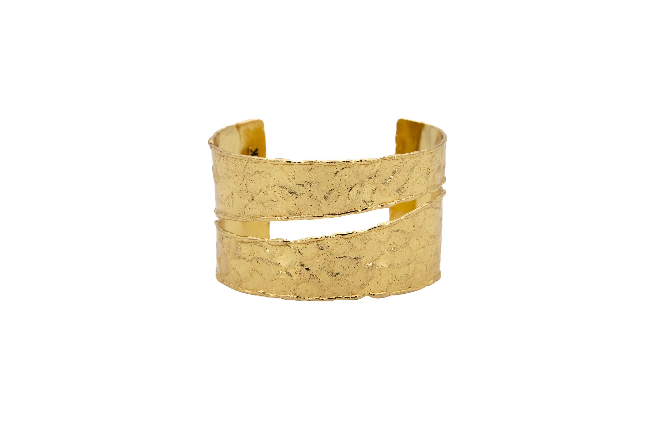 Bracciale ottone fascia piena martellato taglio diagonale