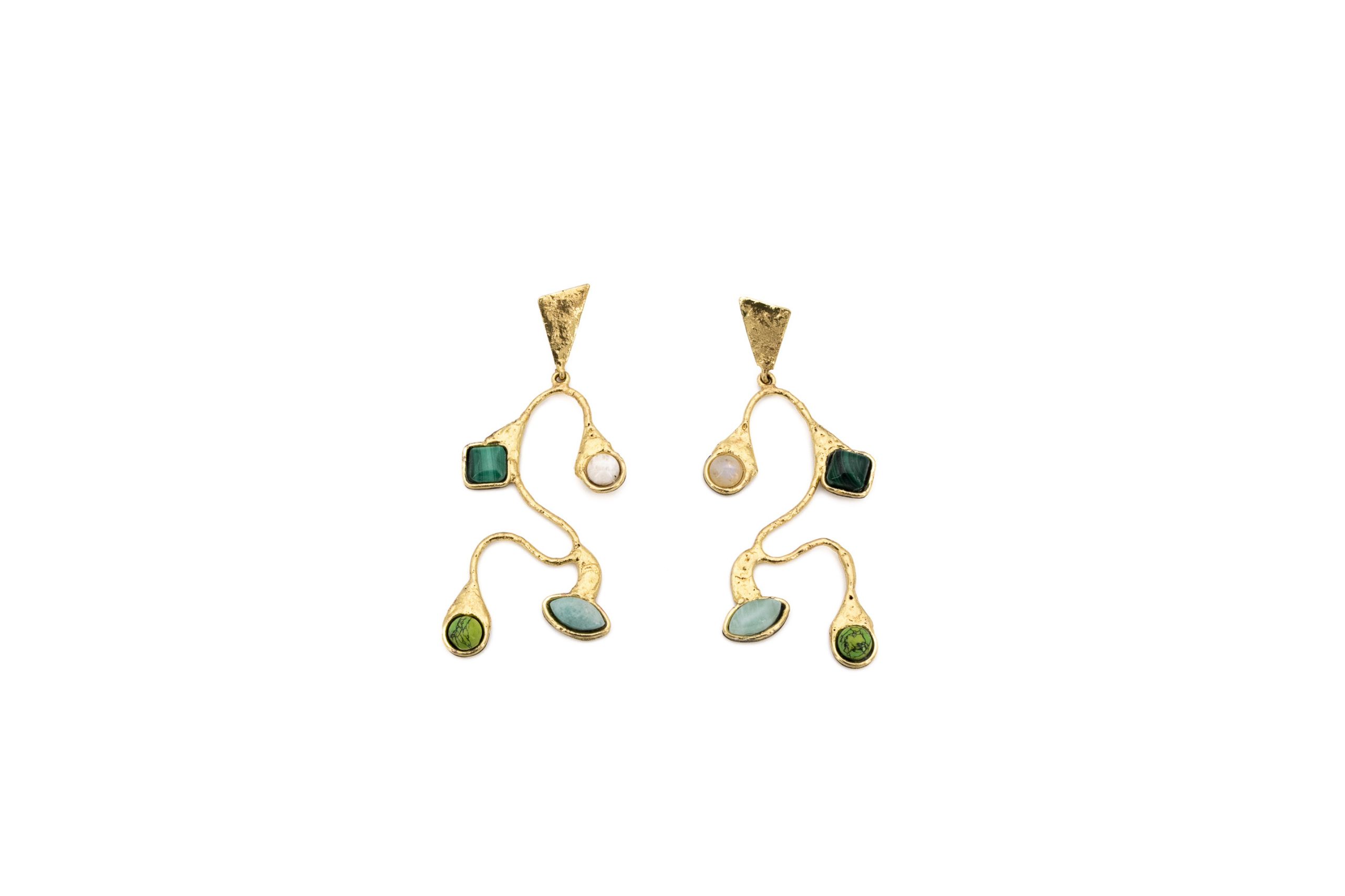 Orecchini ottone ramo quattro pietre diverse