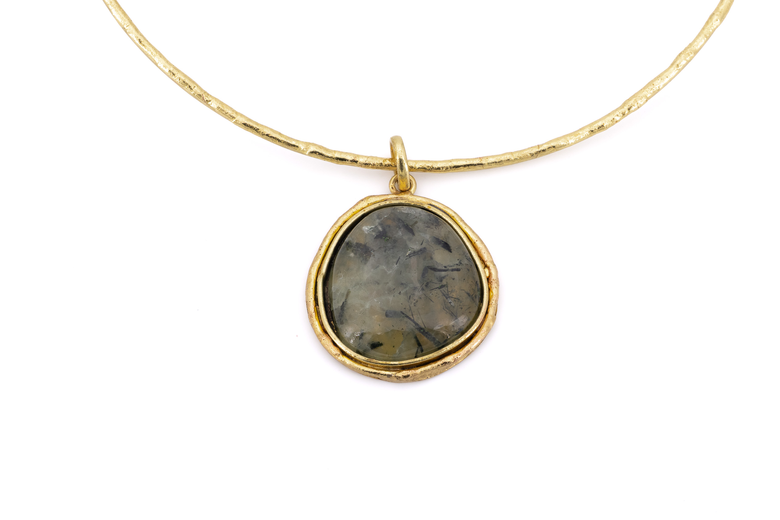 Choker ottone pietra pendente Prehnite