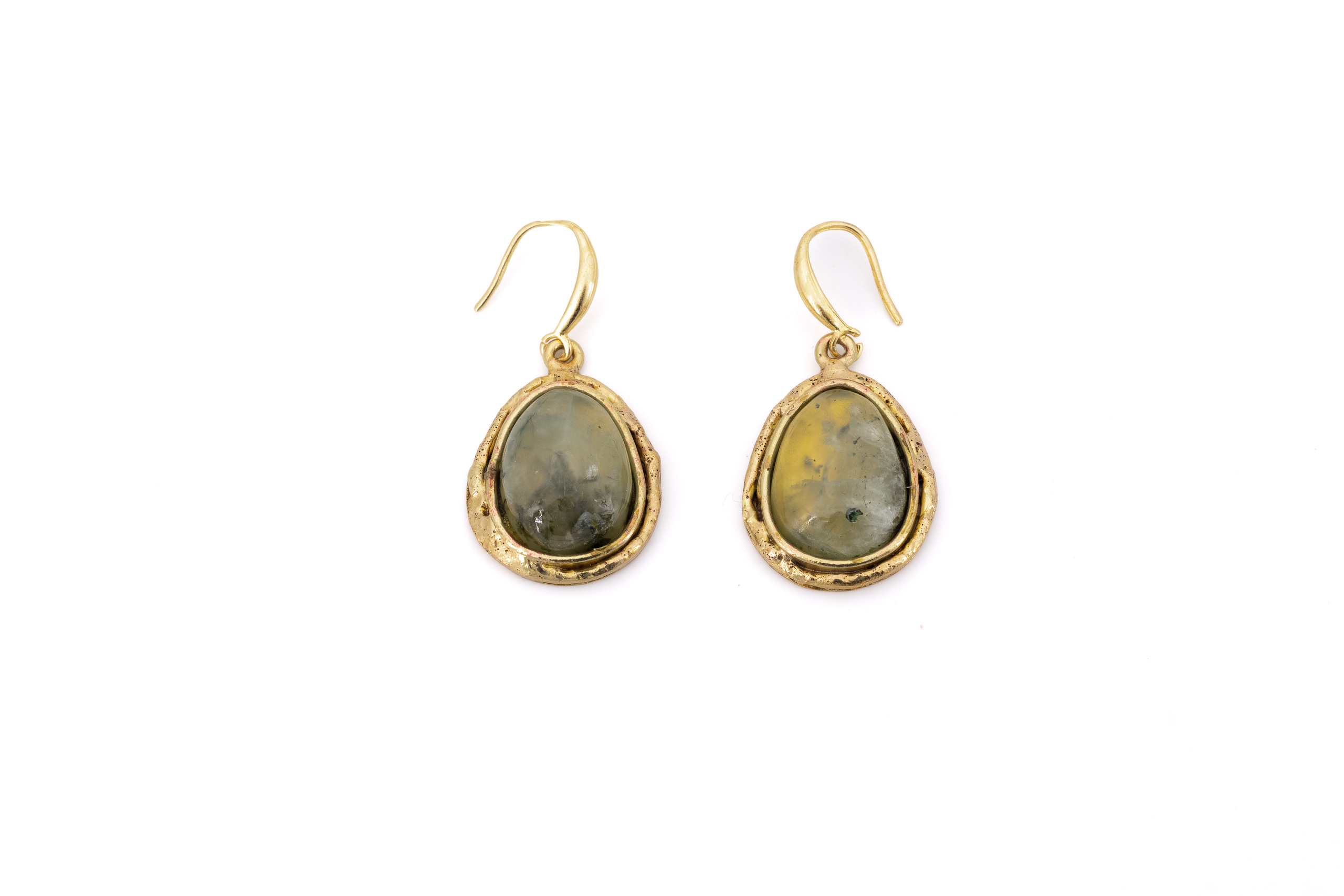 Orecchini ottone pietra pendente Prehnite