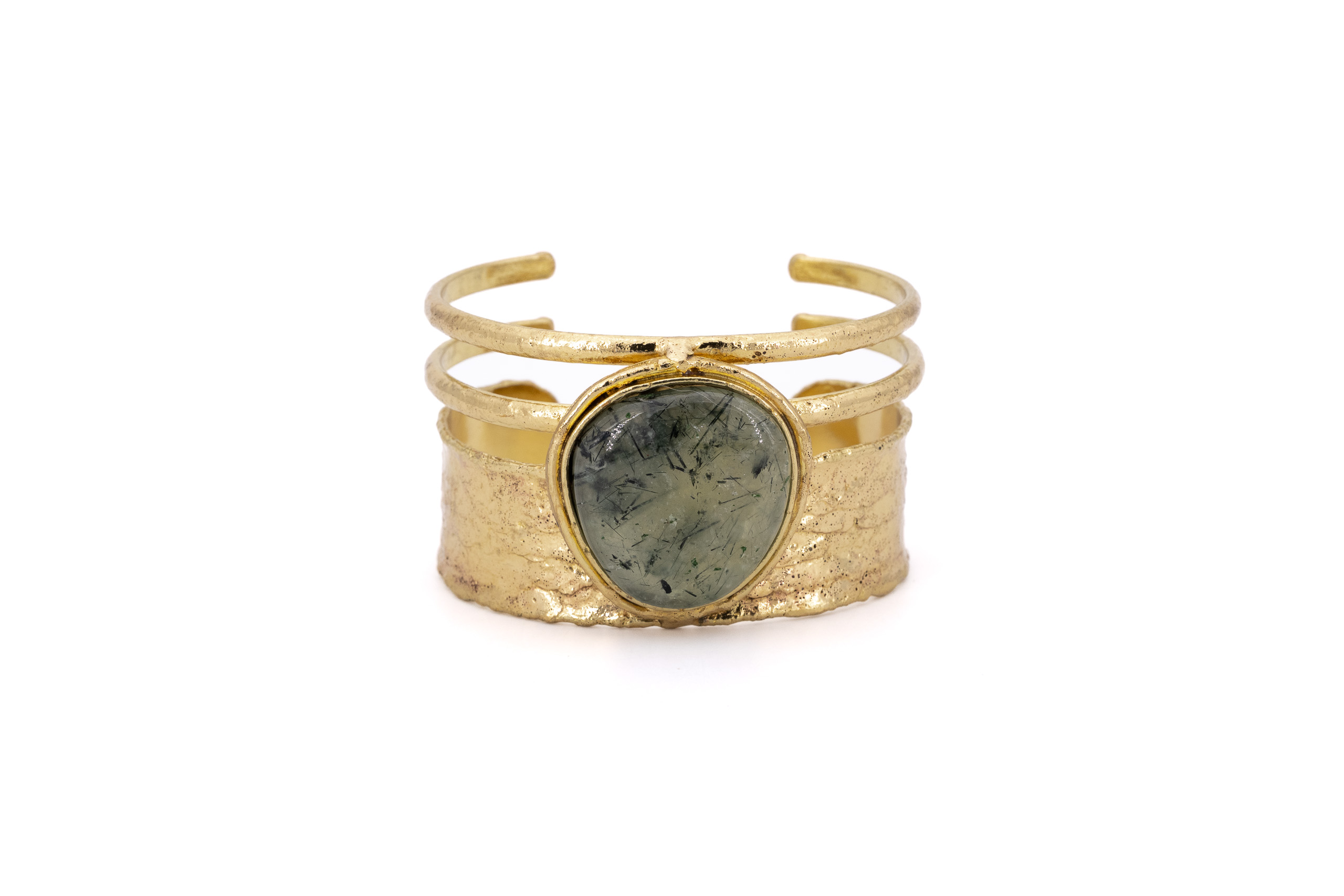 Bracciale ottone fascia una pietra Prehnite