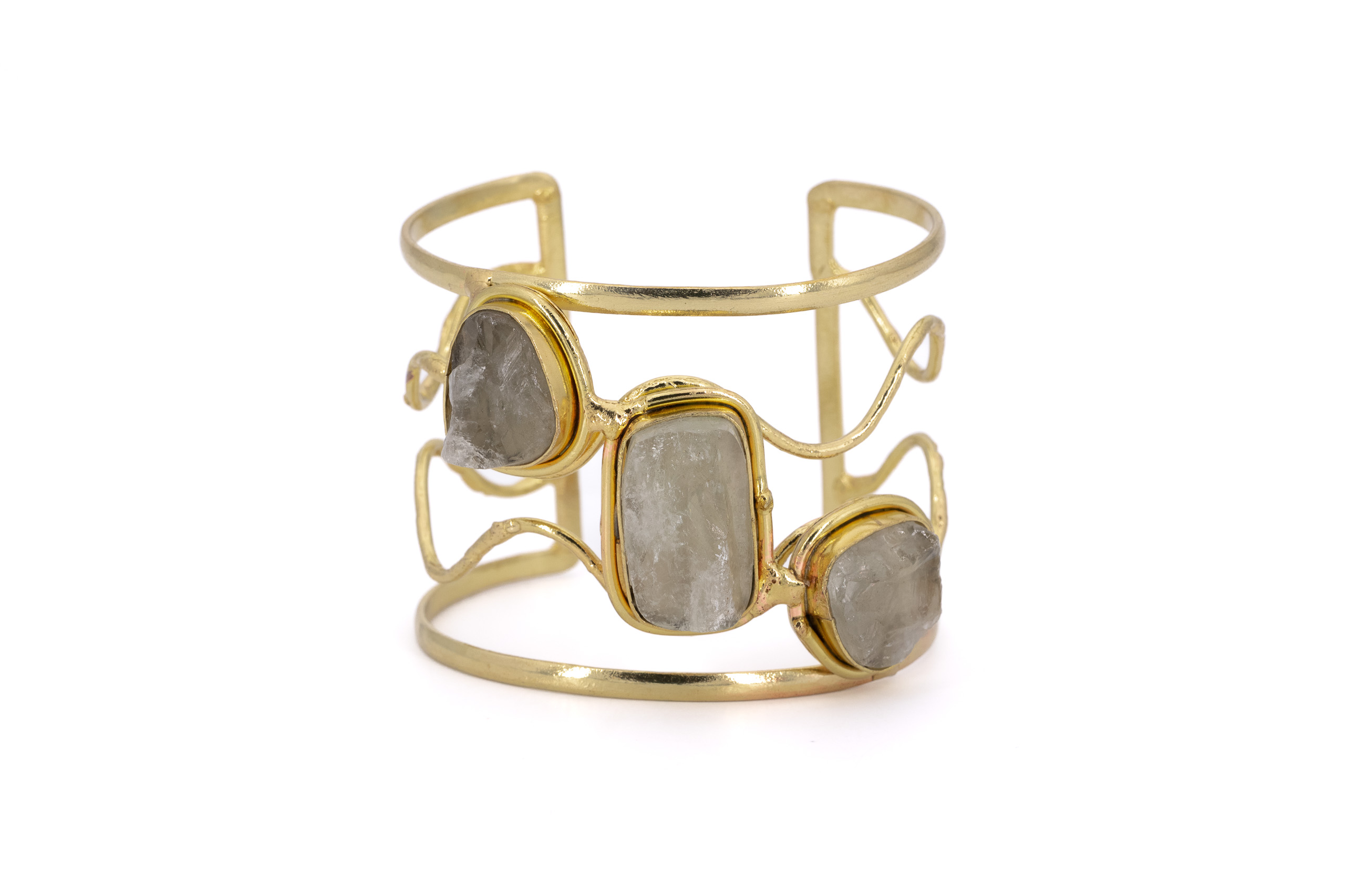 Bracciale ottone fascia scaletta tre pietre Ametista Verde