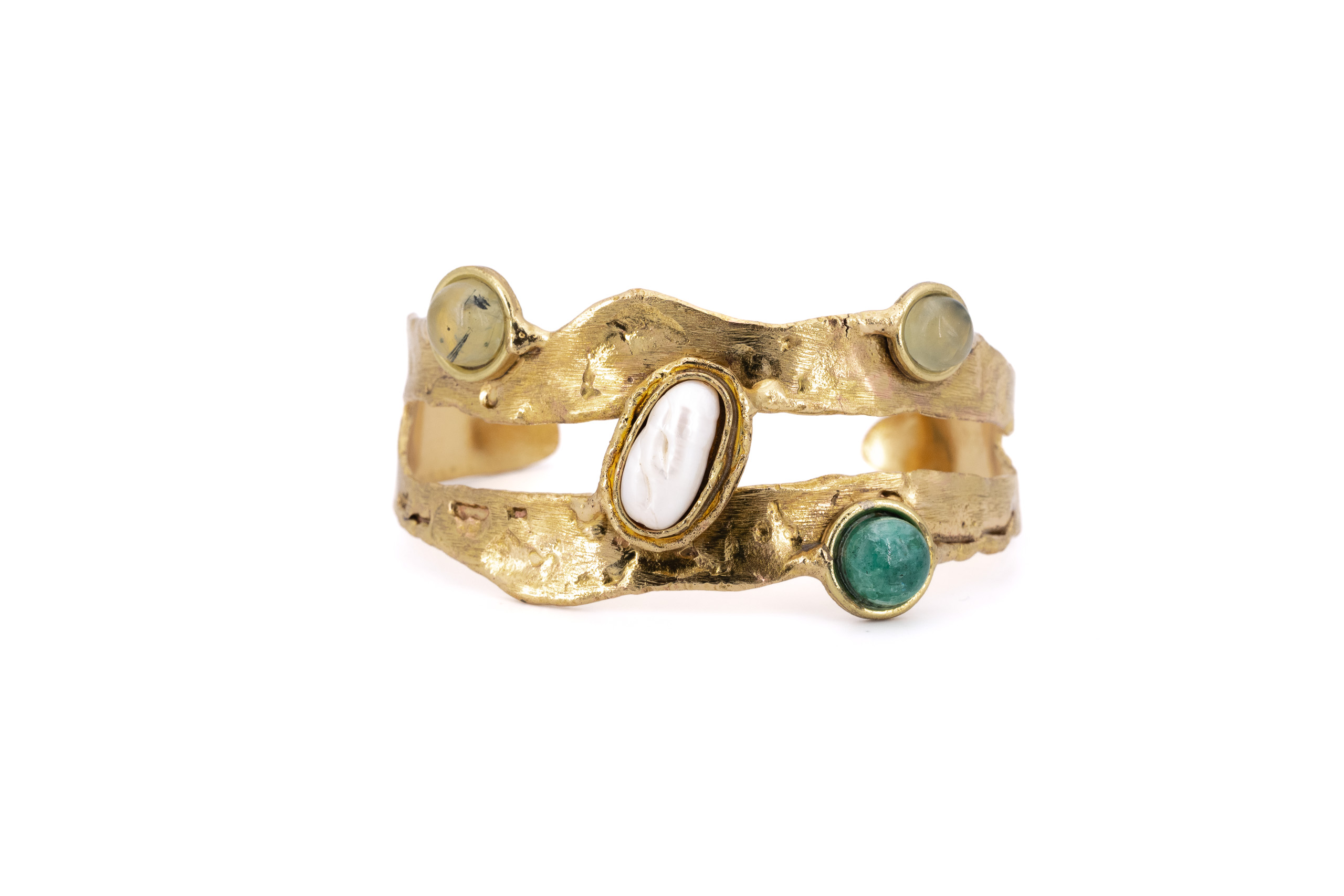 Bracciale ottone pietre Perla,Smeraldo,Prehinite,Ametista V.
