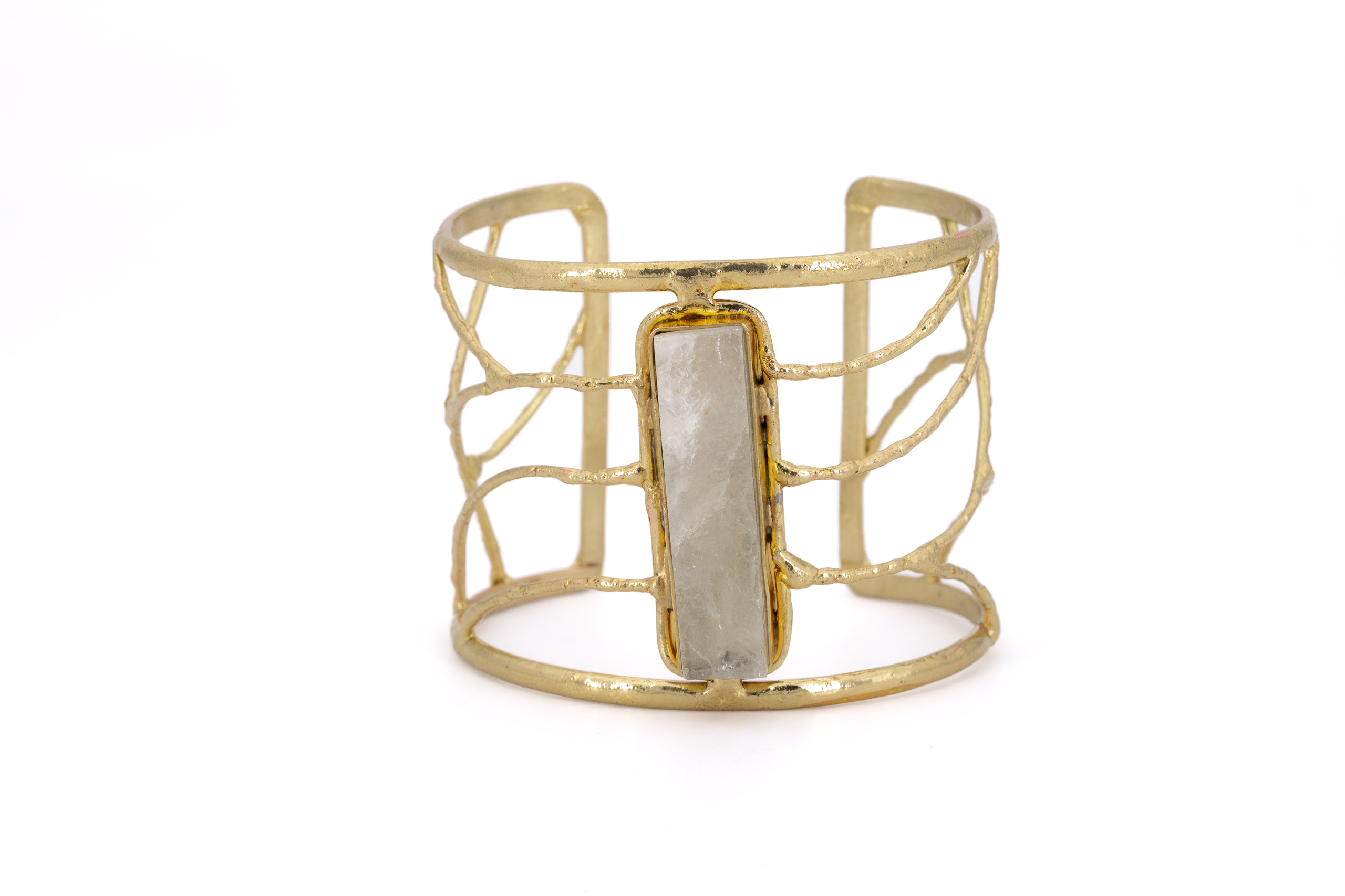Bracciale ottone fascia pietra rettangolare Ametista Verde