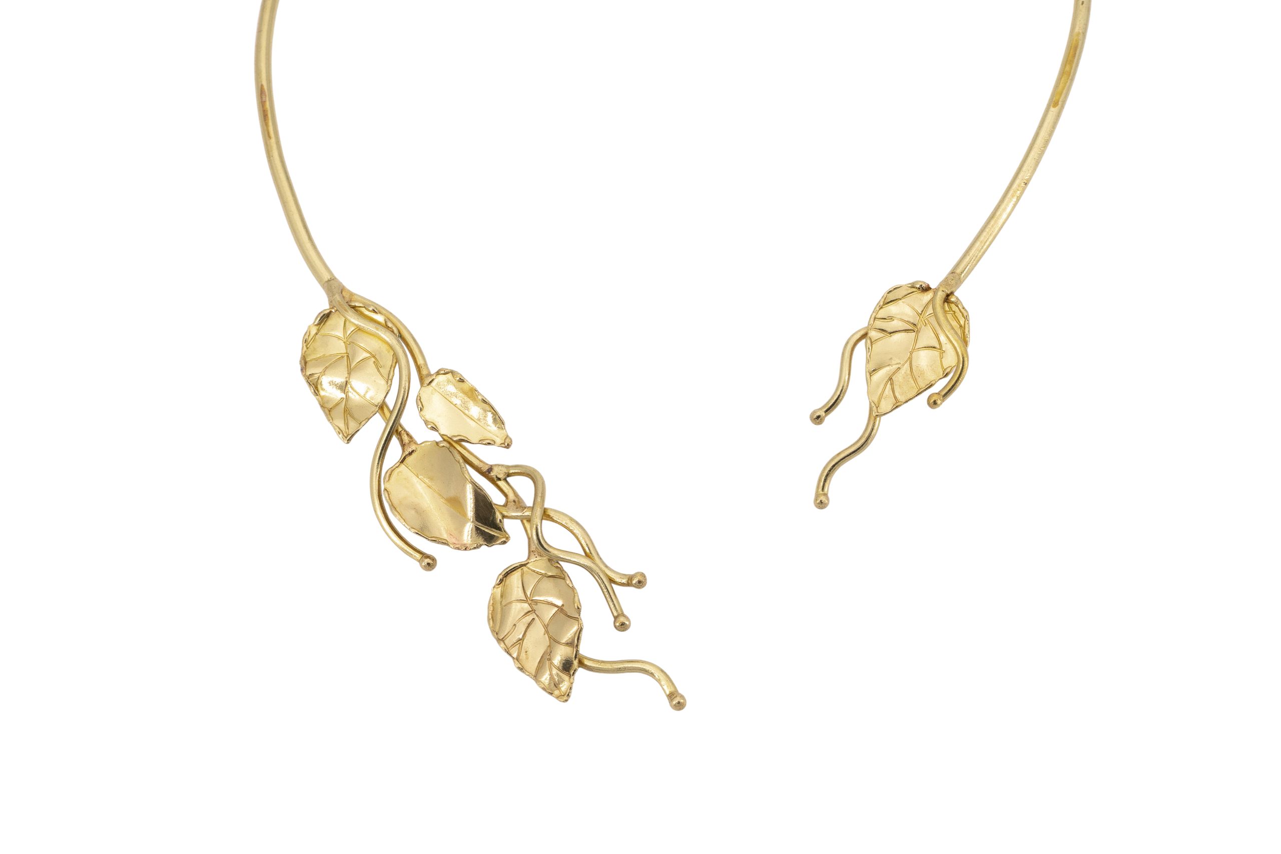 Choker ottone ramo con foglie laterali