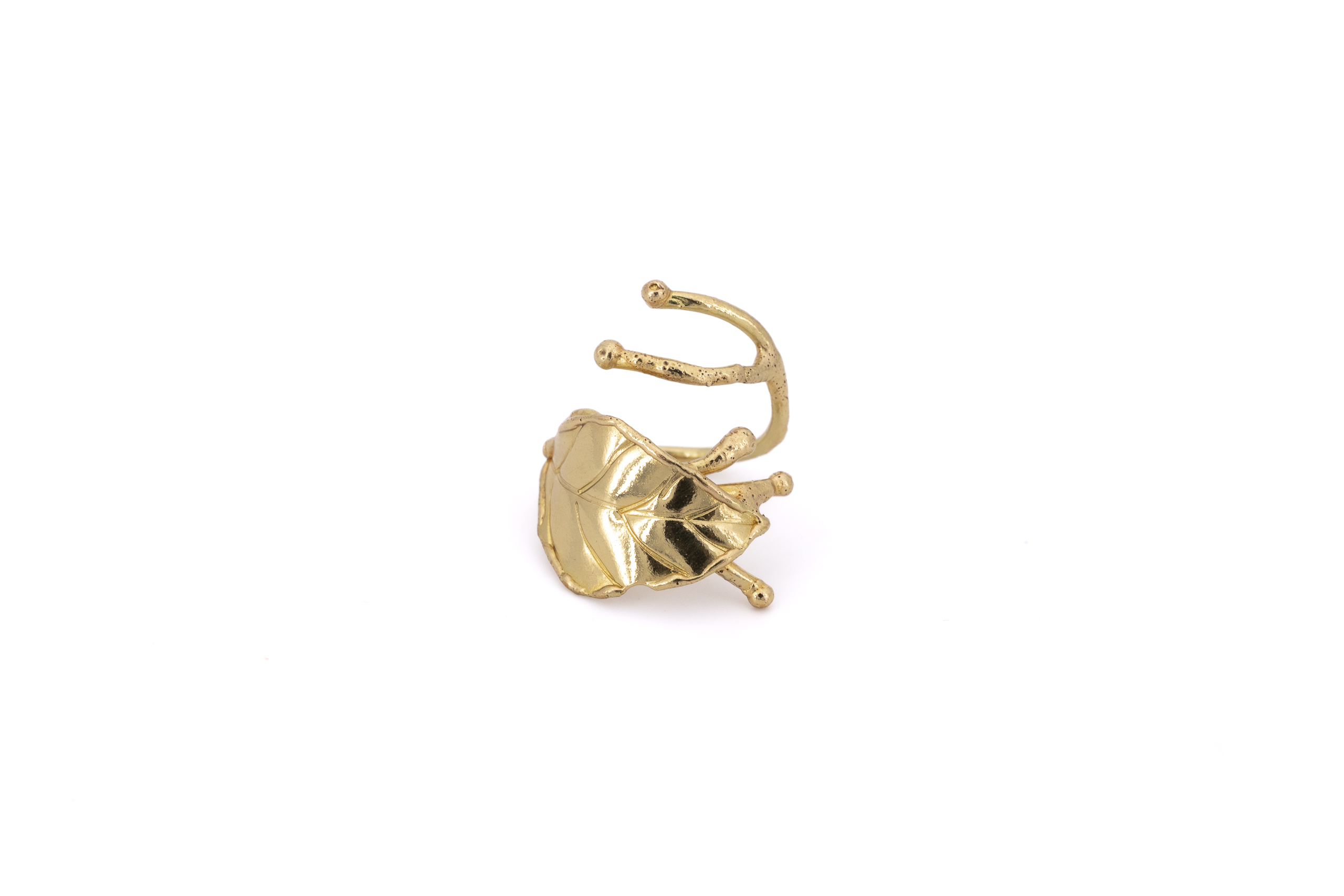 Anello ottone disegno ramo con foglia