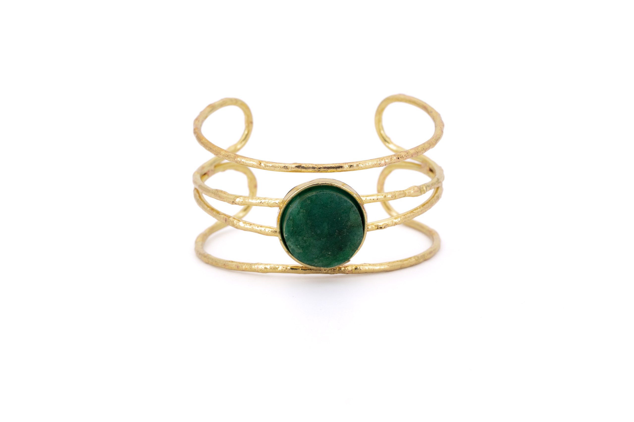 Bracciale ottone fascia pietra centrale tonda Smeraldo