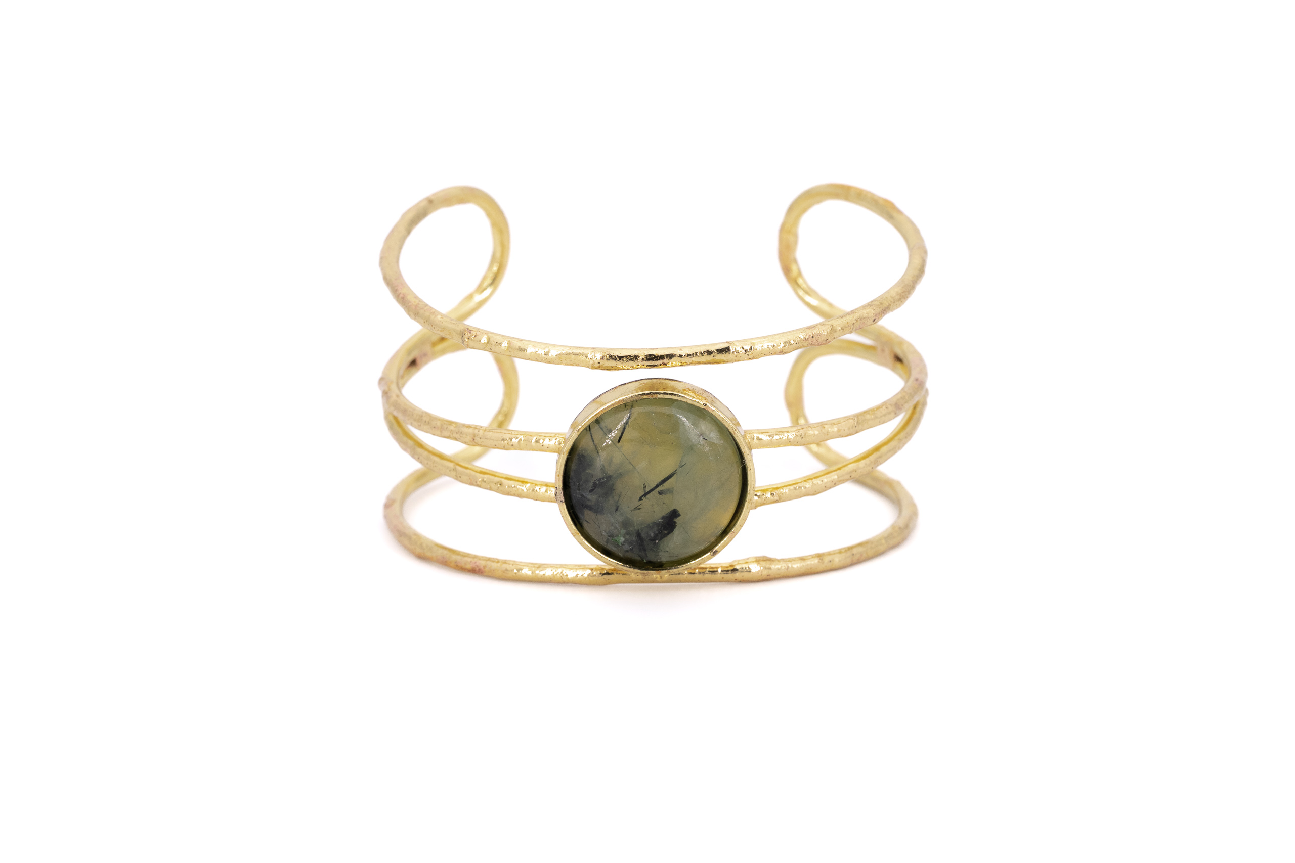 Bracciale ottone fascia pietra centrale tonda Prehinite