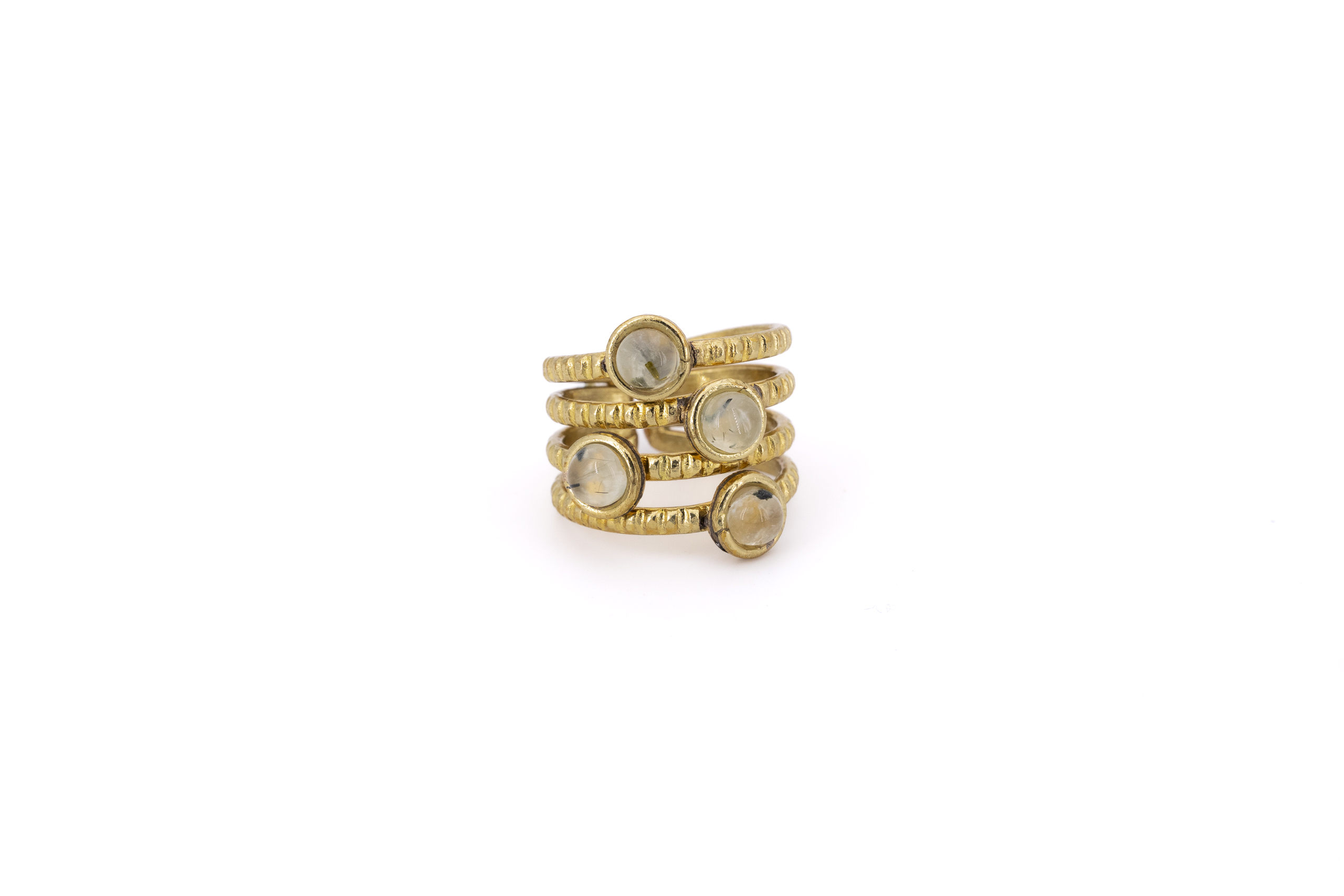 Anello ottone fascia quattro pietre tondino Prehinite