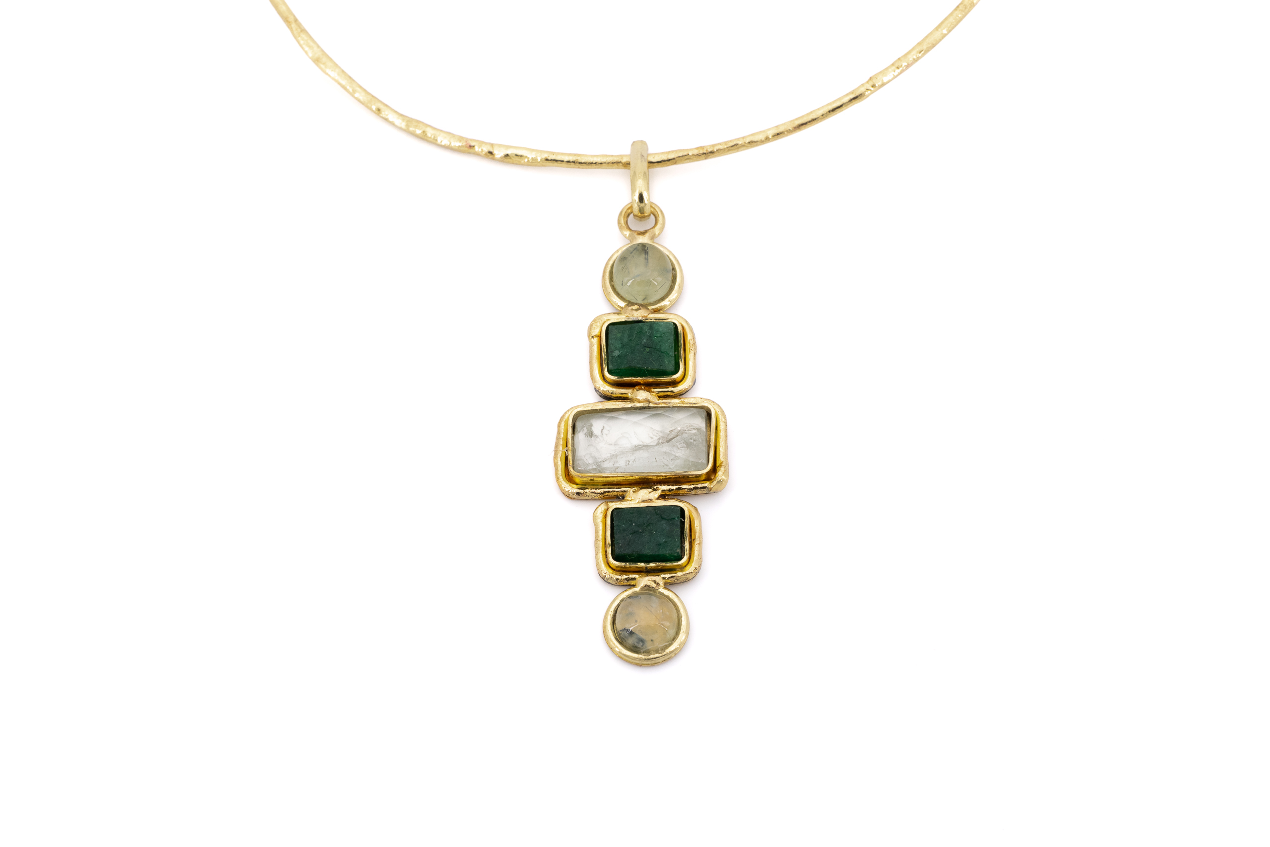 Choker ottone cinque pietre Smeraldo,Ametista Verde