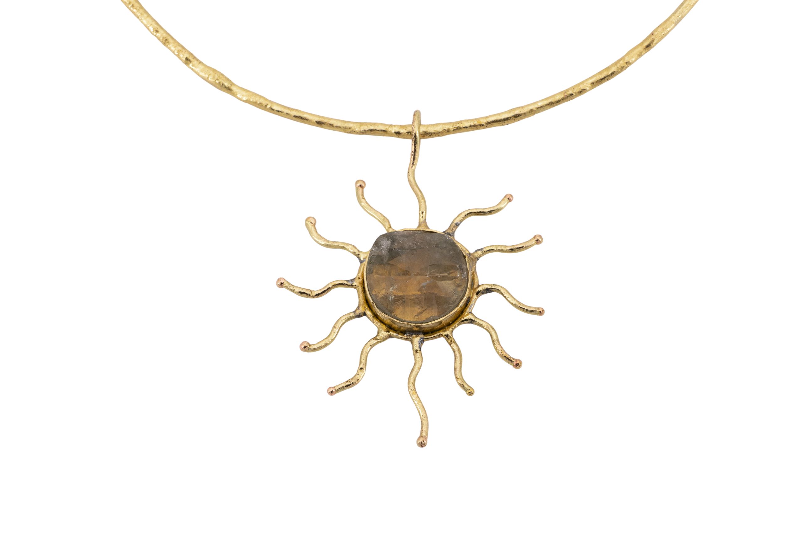 Choker ottone sole pendente con pietra Ametista Verde