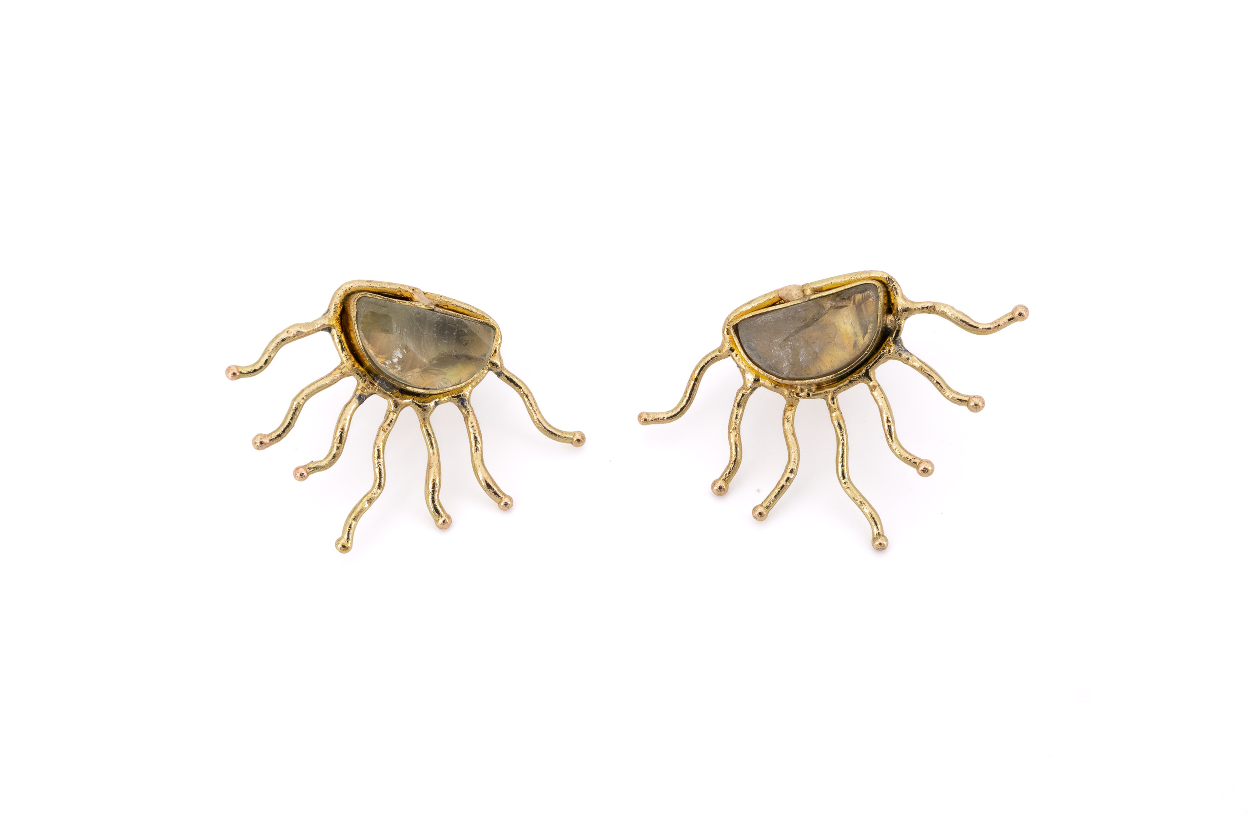 Orecchini ottone sole con pietra Ametista Verde