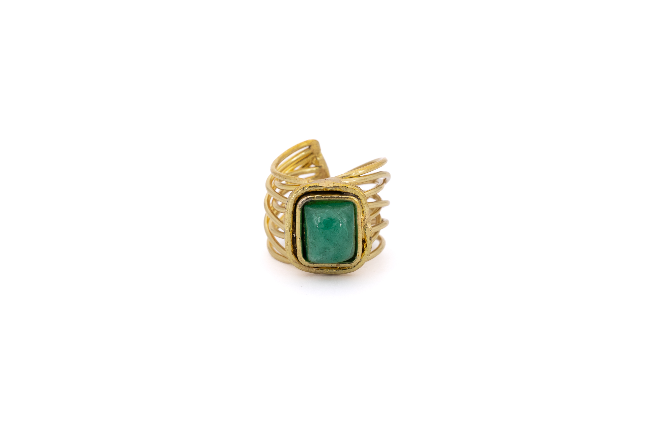 Anello ottone fascia quadretto pietra Smeraldo