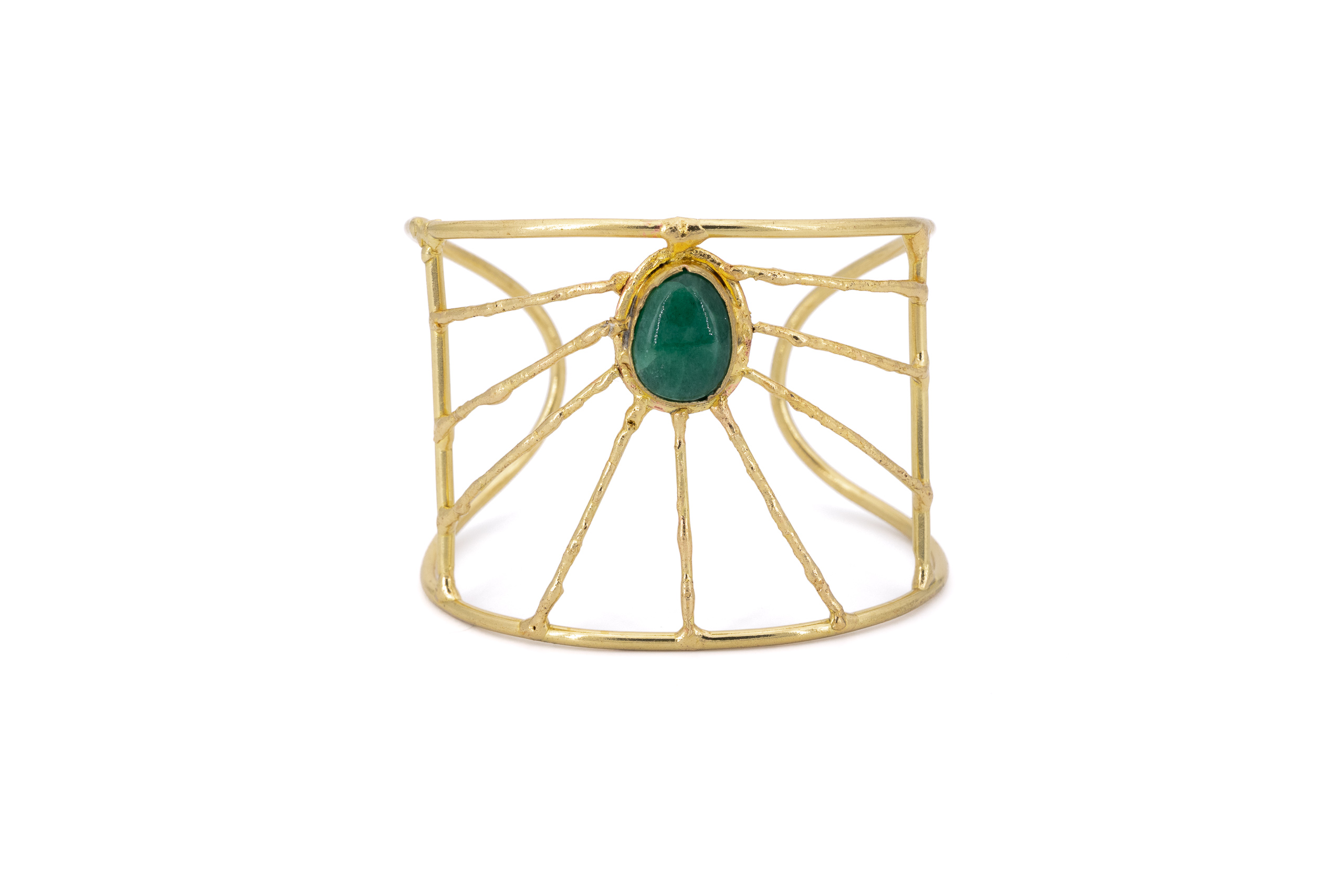 Bracciale ottone fascia ragnatela pietra Smeraldo