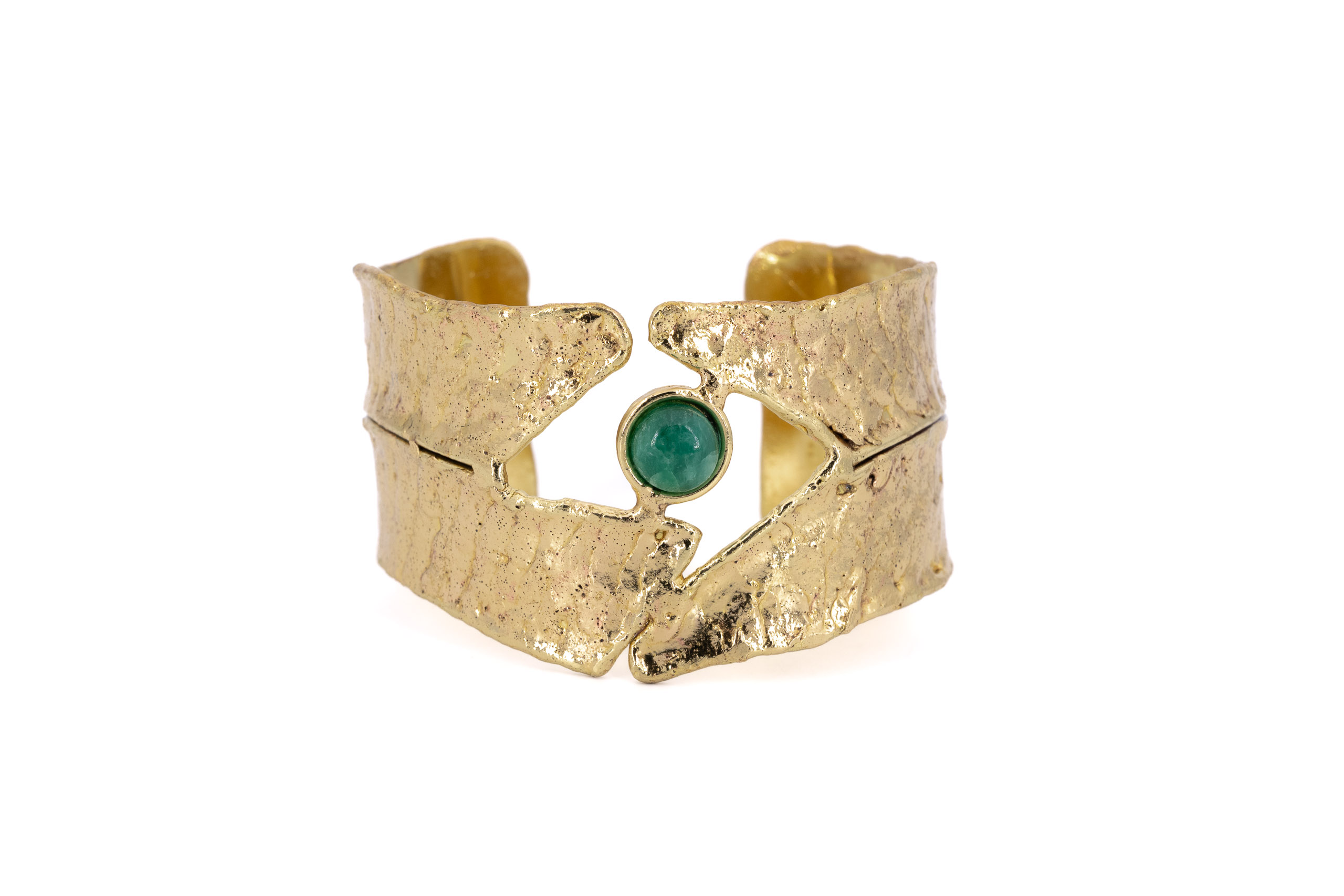 Bracciale ottone fascia pietra tondino Smeraldo